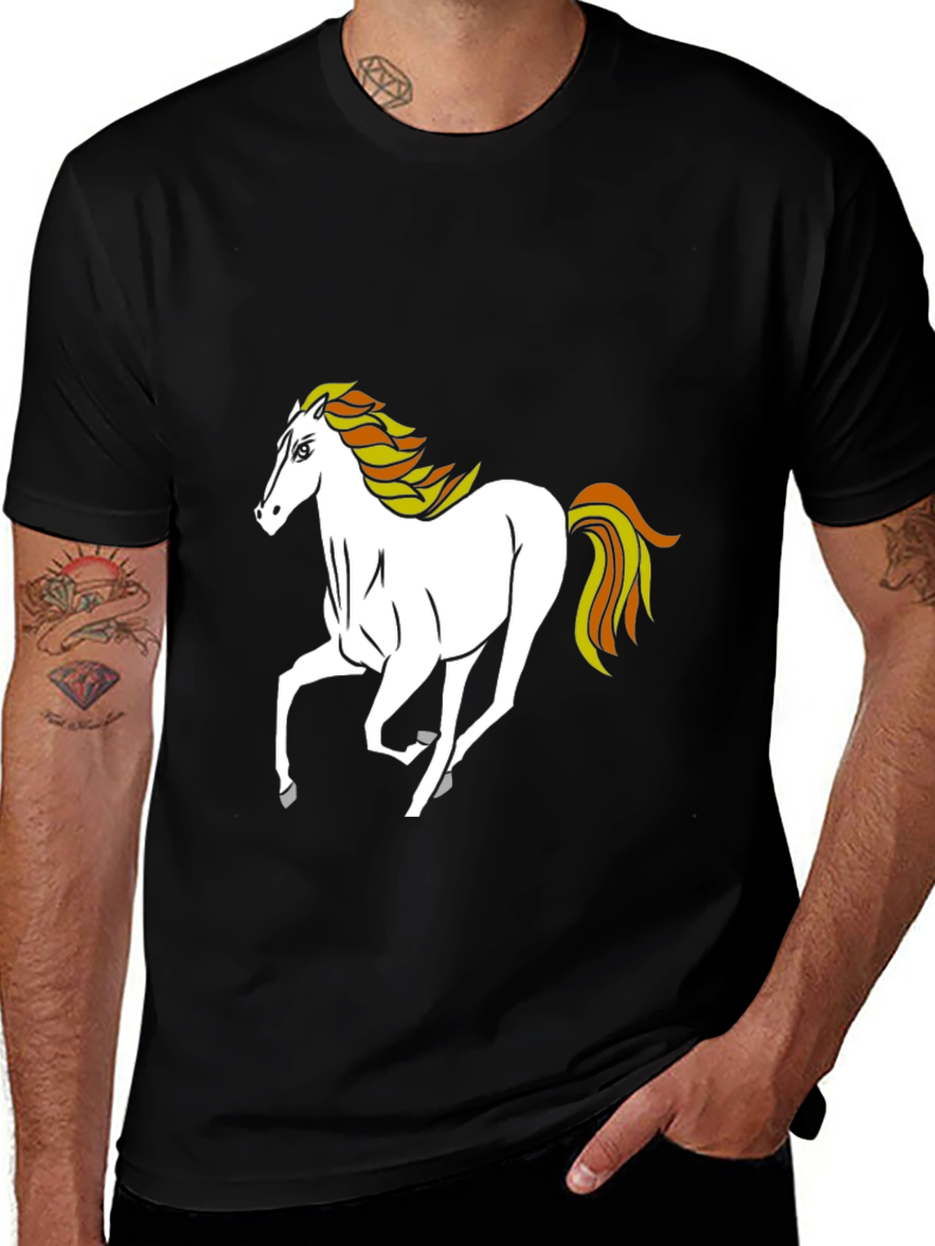 Black Horse Graphic Tee - Mens Casual Shirt