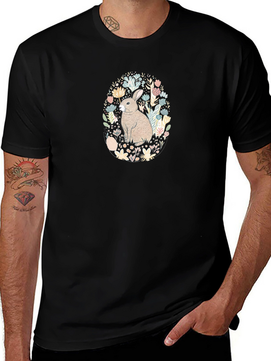 Bunny Floral Graphic Tee - Black T-Shirt