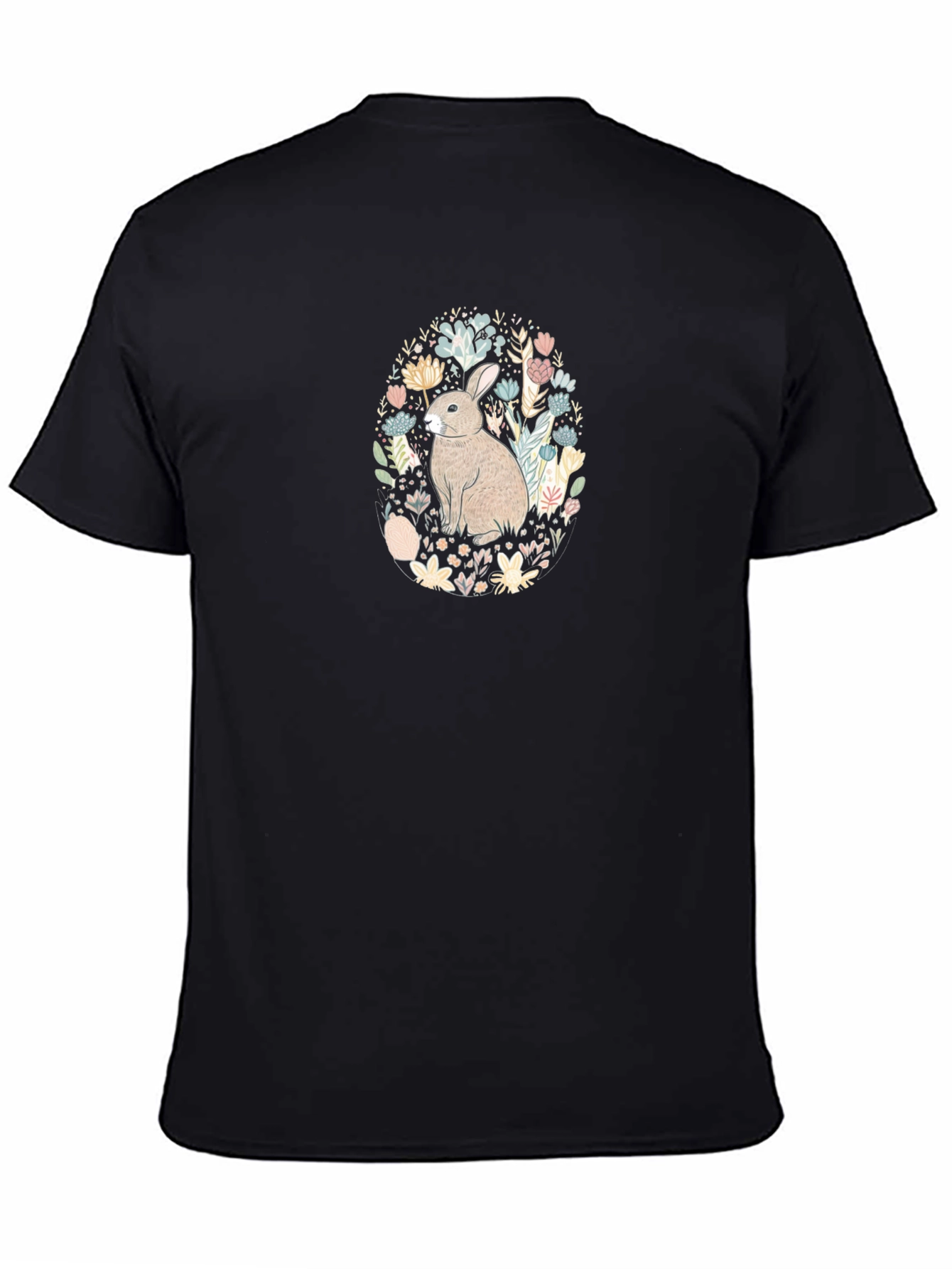 Bunny Floral Graphic Tee - Black T-Shirt