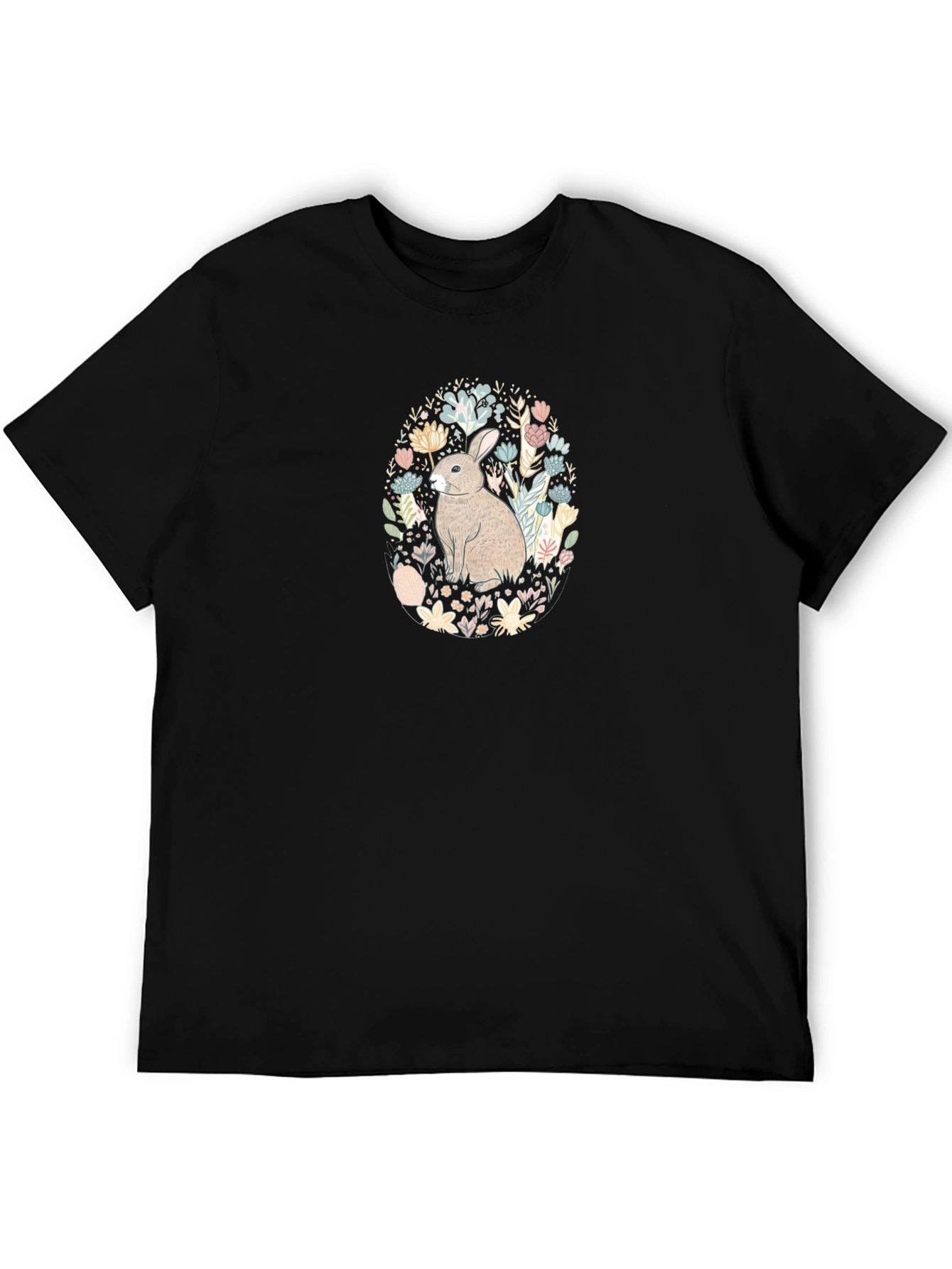 Bunny Floral Graphic Tee - Black T-Shirt