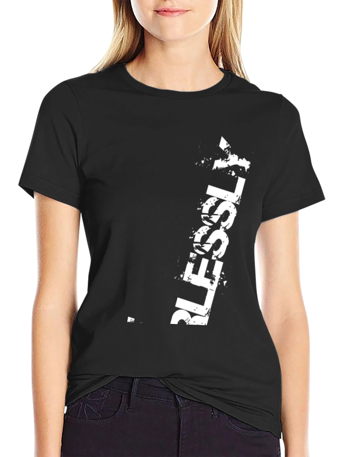 Mens Black T-Shirt with White BLESSLY Print