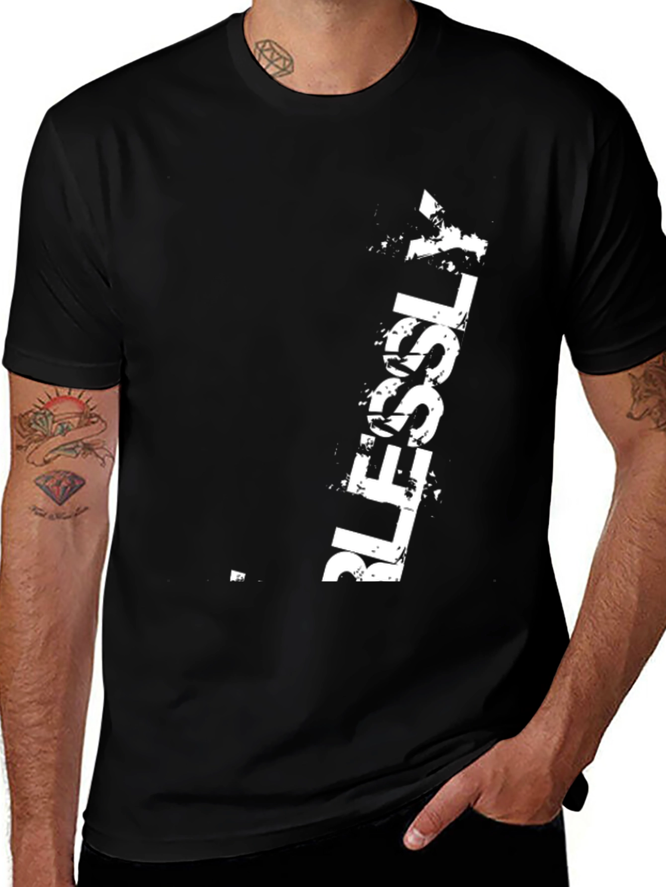 Mens Black T-Shirt with White BLESSLY Print