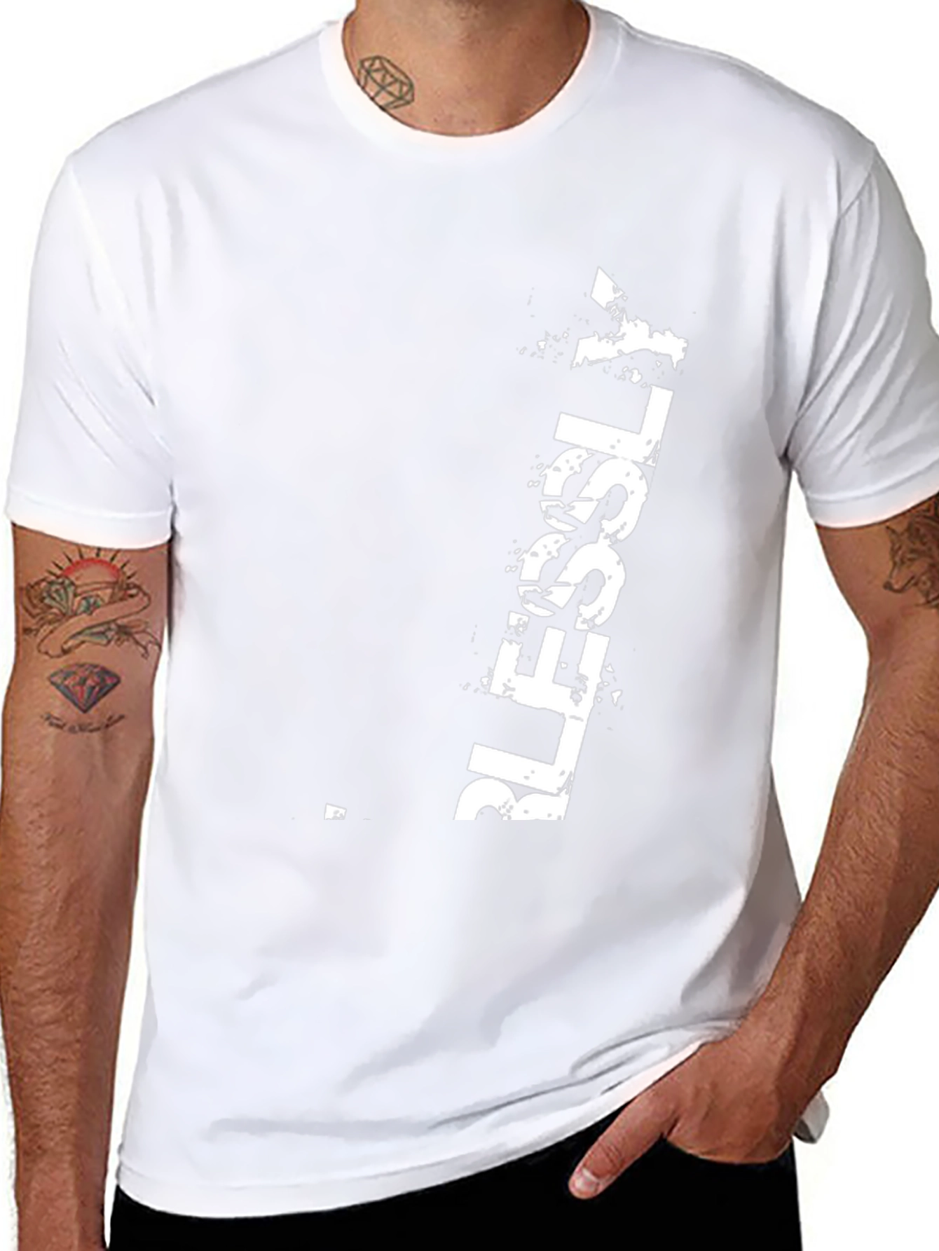 Mens Black T-Shirt with White BLESSLY Print