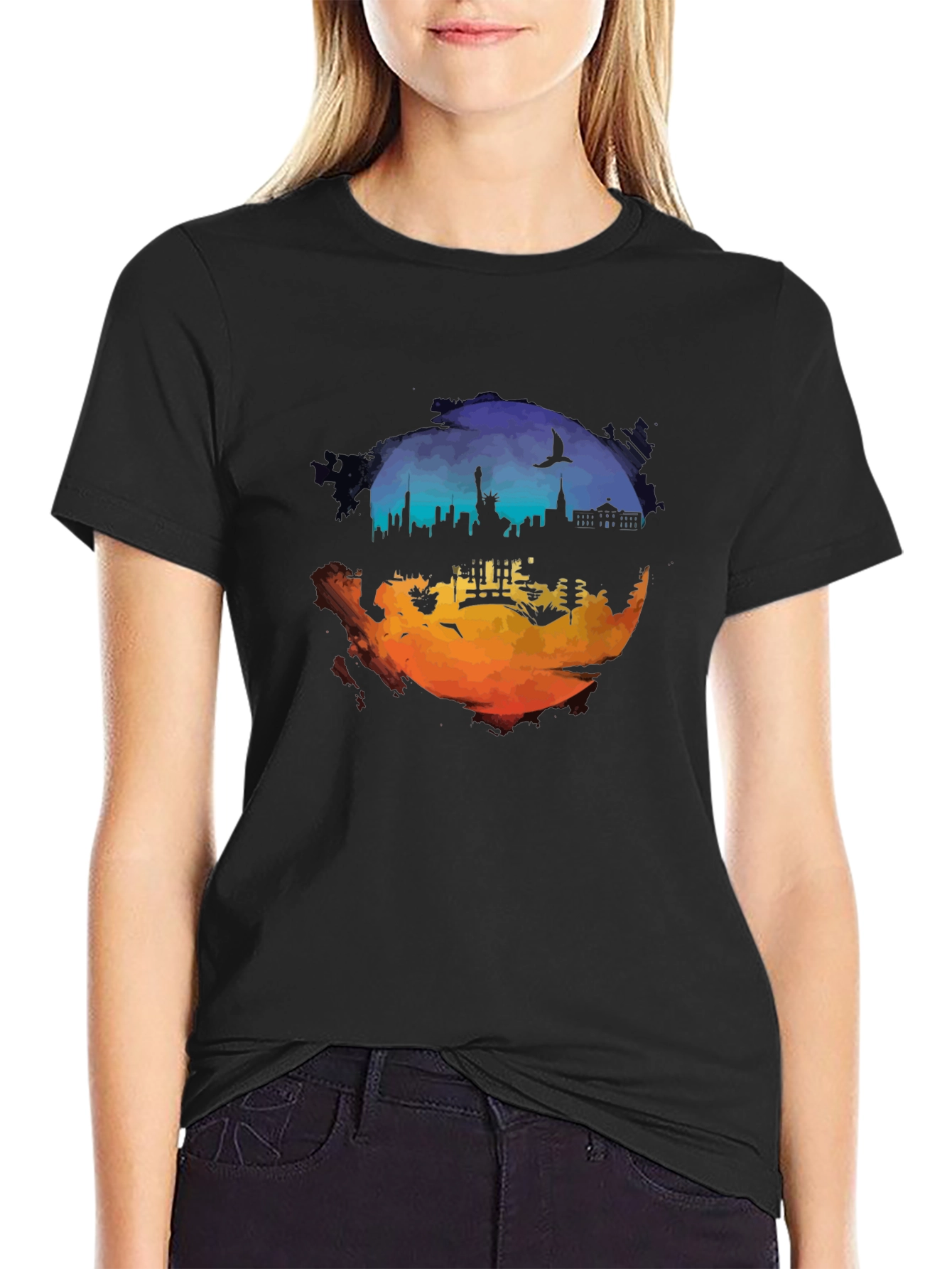 Cityscape Silhouette Graphic T-Shirt