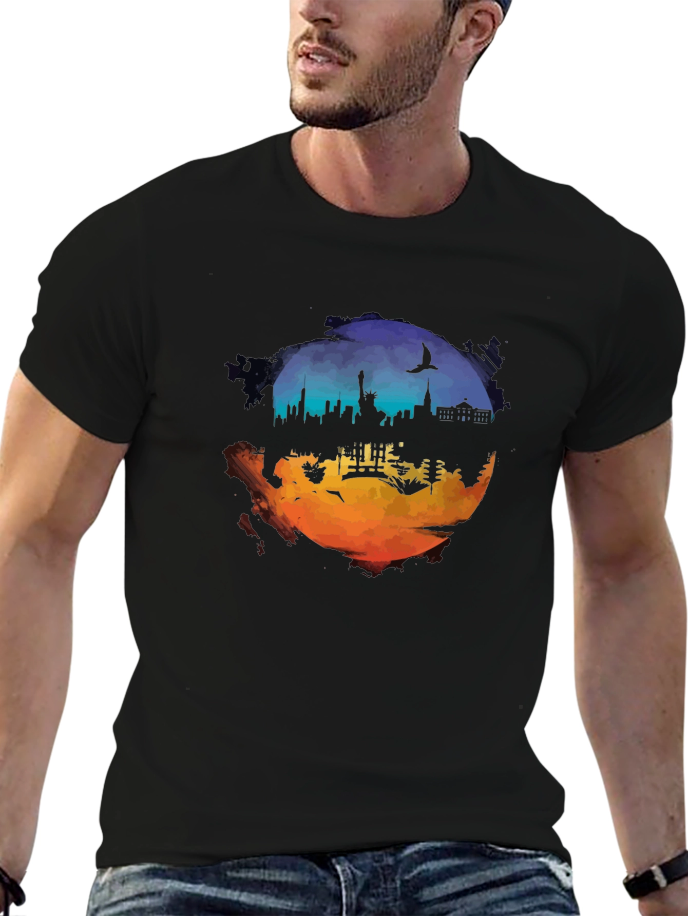 Cityscape Silhouette Graphic T-Shirt