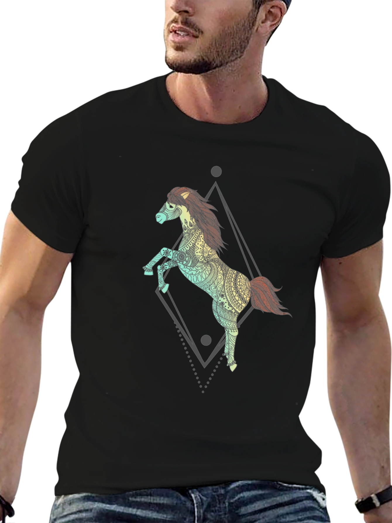 Equine Art Tee - Mens Black Graphic T-Shirt