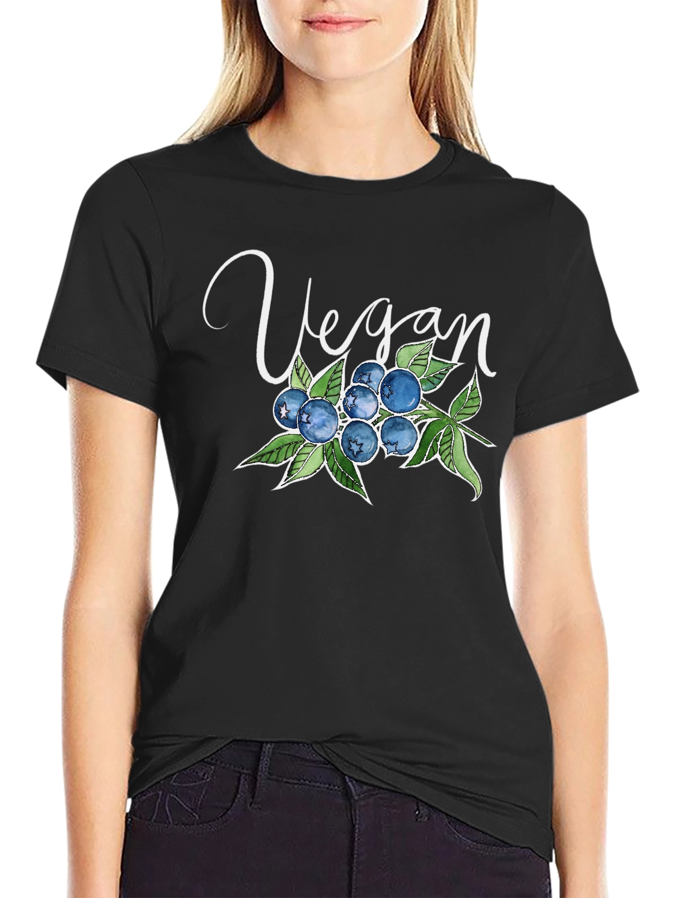 Vegan Blueberry T-Shirt - Black Soft Cotton