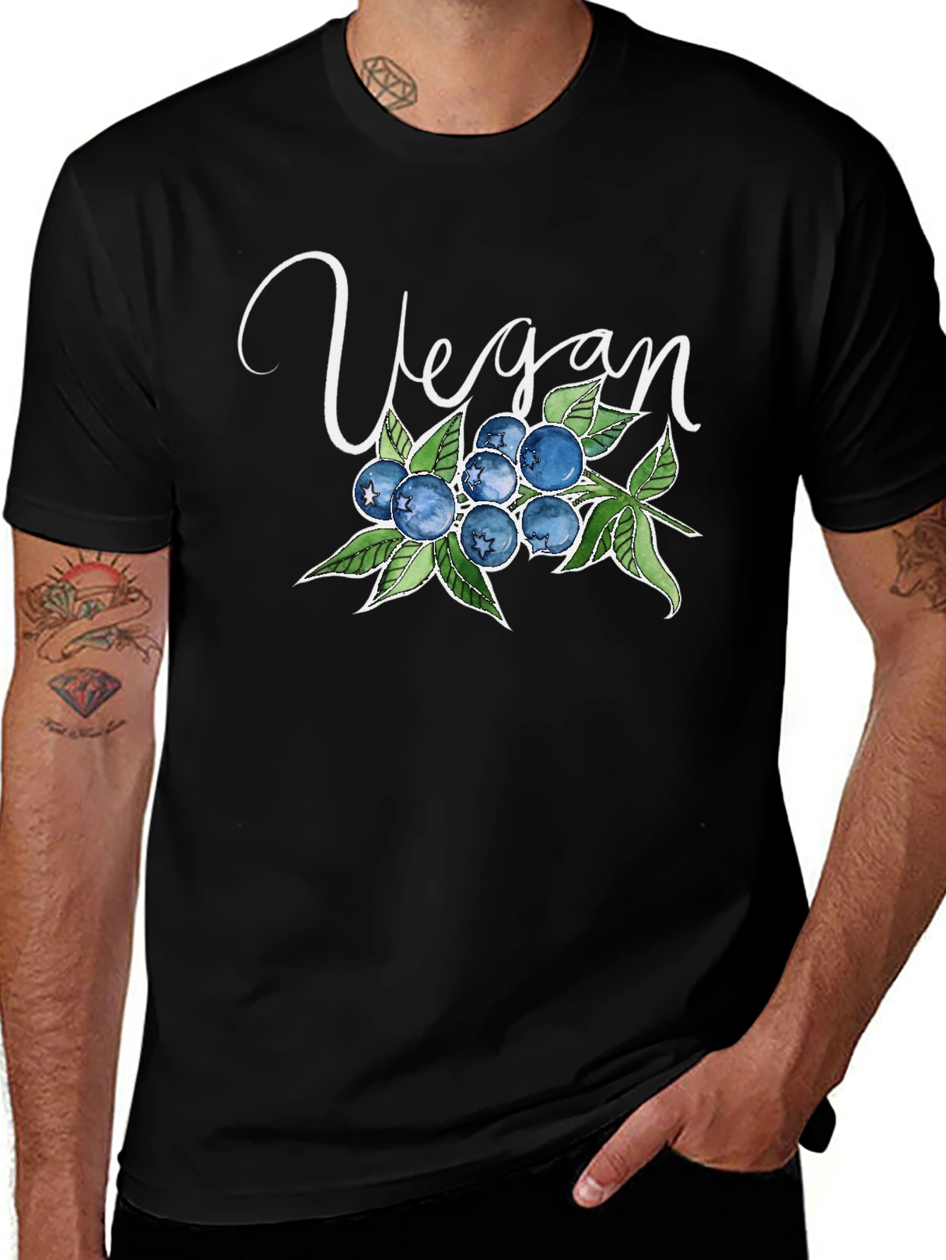 Vegan Blueberry T-Shirt - Black Soft Cotton