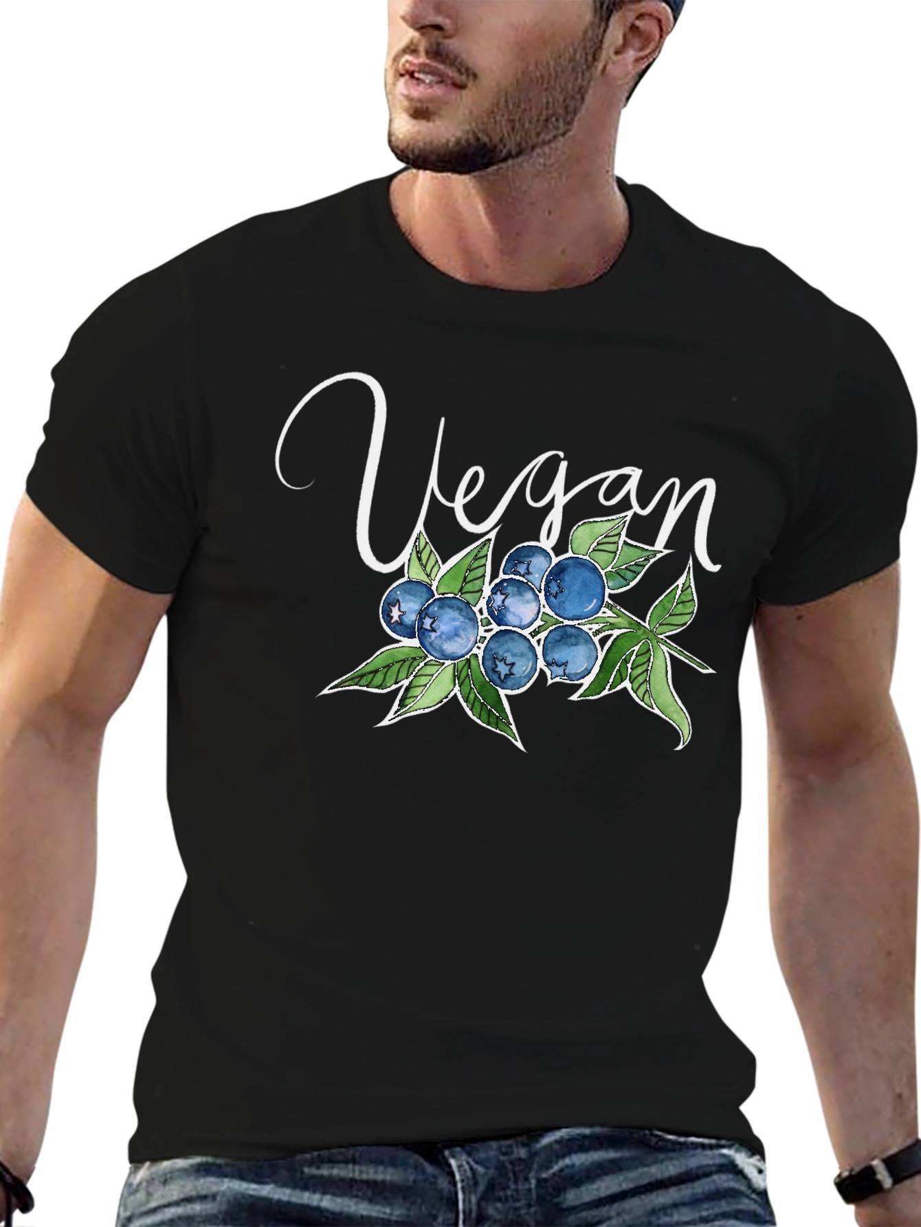 Vegan Blueberry T-Shirt - Black Soft Cotton