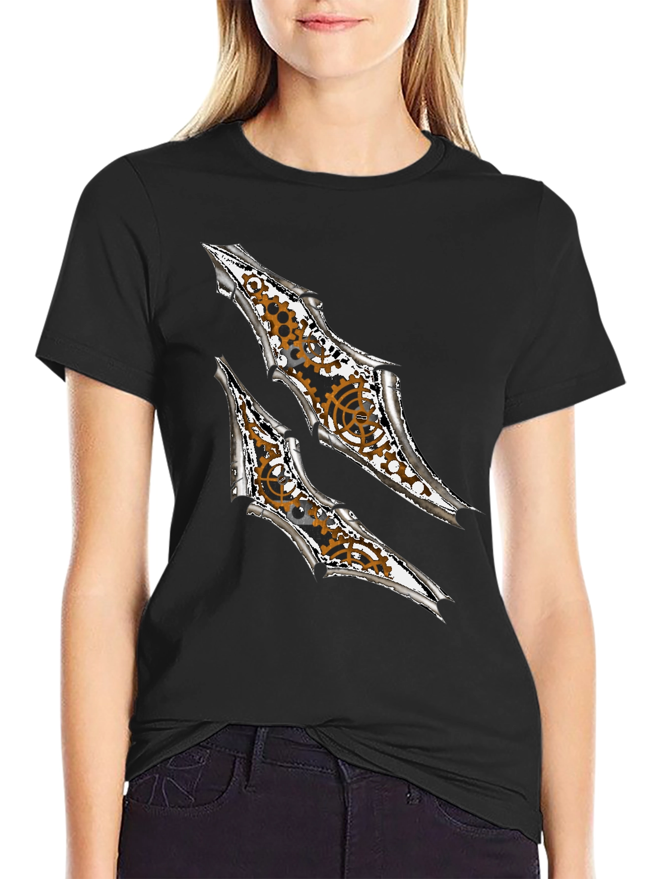 Steampunk Claw Design Graphic Black T-Shirt