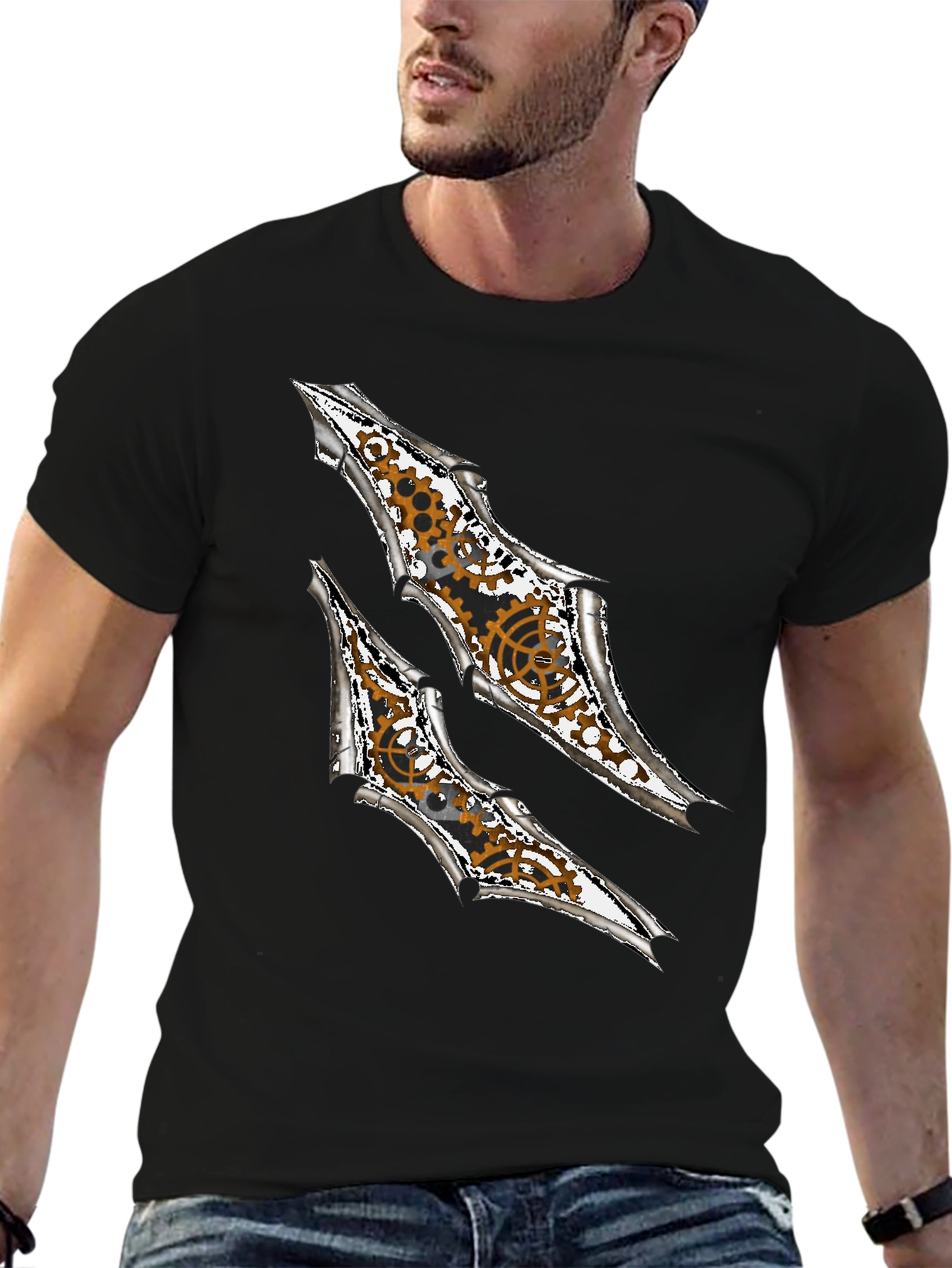 Steampunk Claw Design Graphic Black T-Shirt
