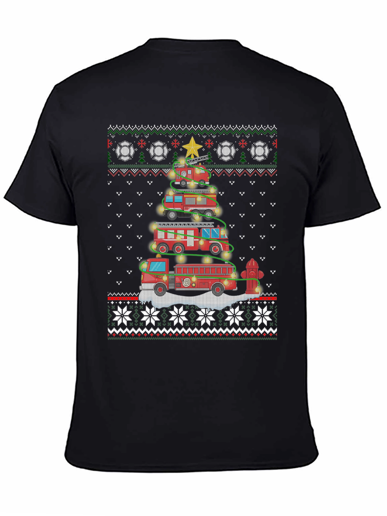 Fire Truck Christmas Tree Ugly Sweater T-Shirt