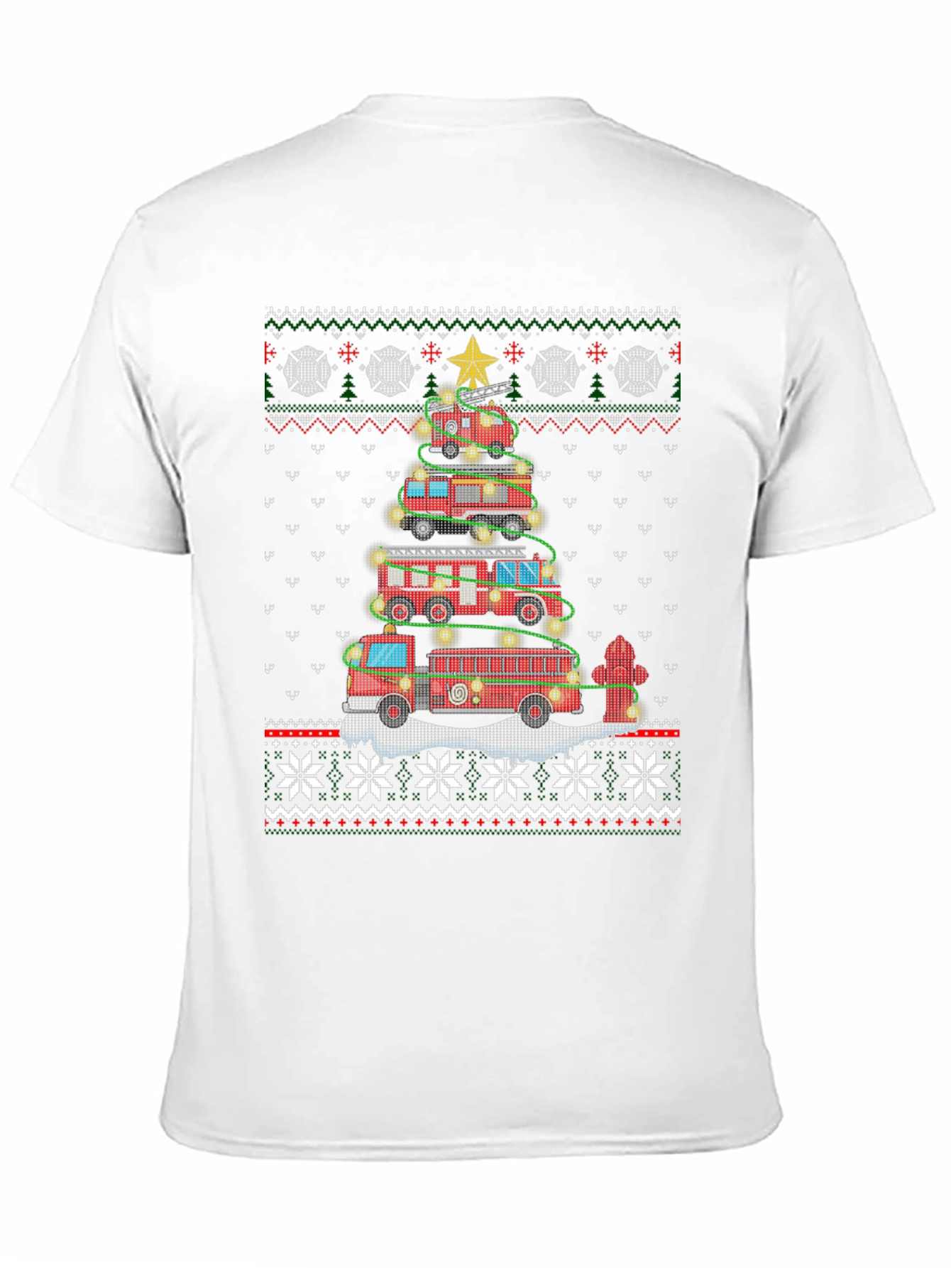 Fire Truck Christmas Tree Ugly Sweater T-Shirt