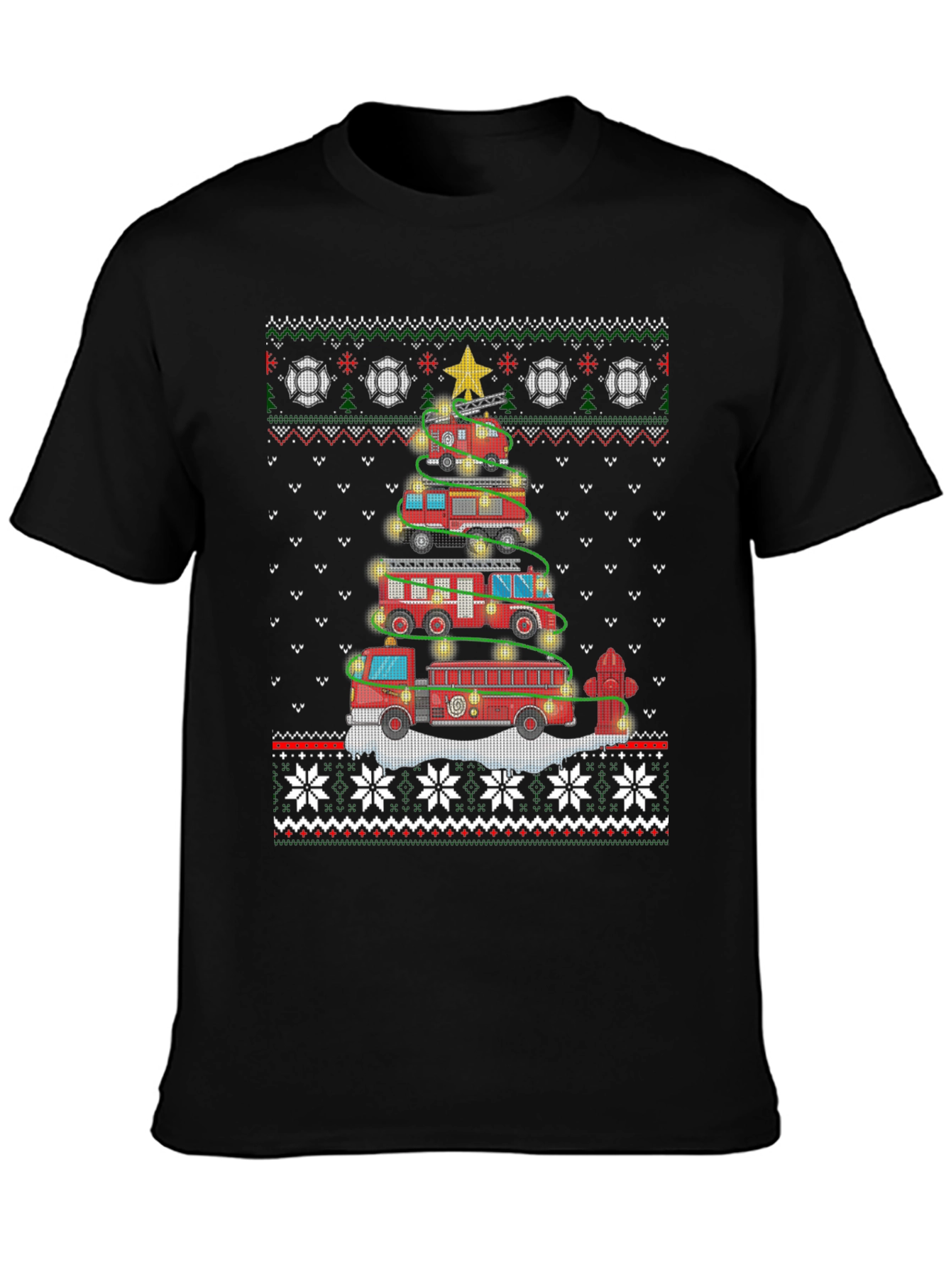 Fire Truck Christmas Tree Ugly Sweater T-Shirt