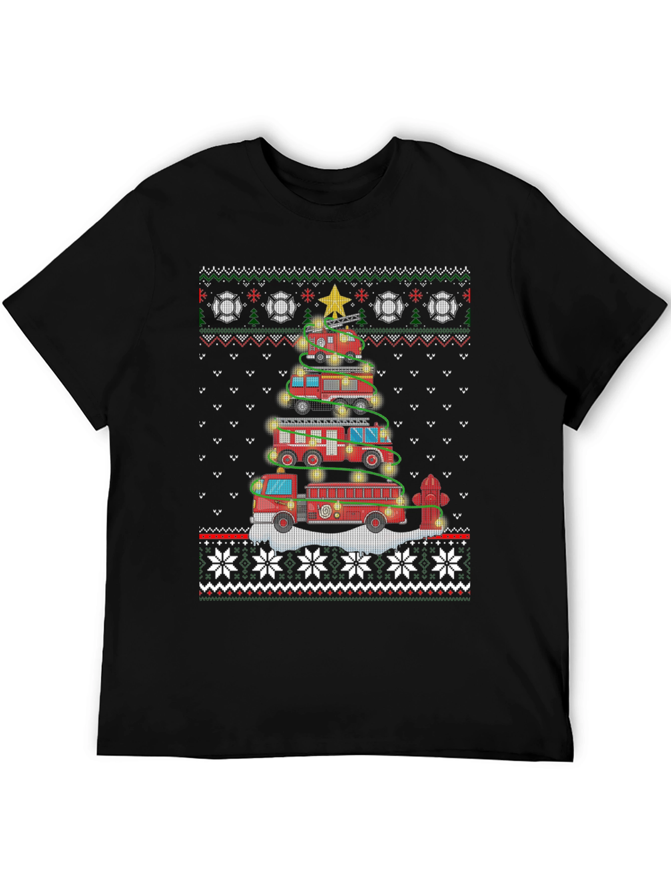 Fire Truck Christmas Tree Ugly Sweater T-Shirt