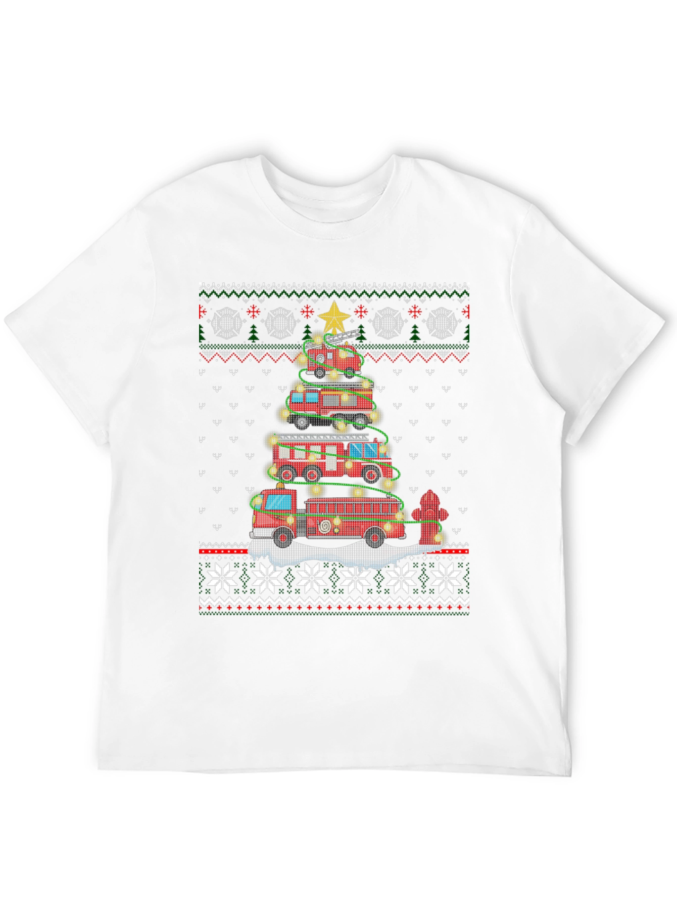 Fire Truck Christmas Tree Ugly Sweater T-Shirt