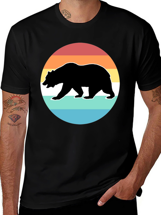 Retro Bear Sunset Graphic T-Shirt - Black