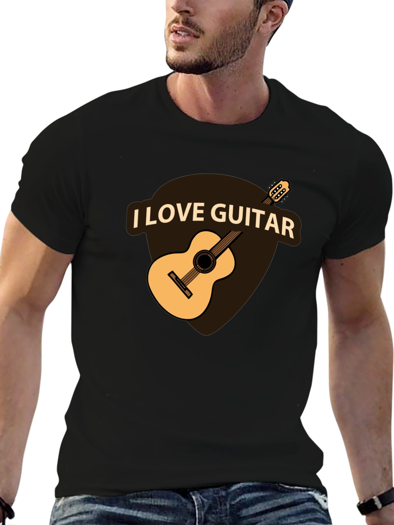 I Love Guitar Black T-Shirt - Musician Apparel