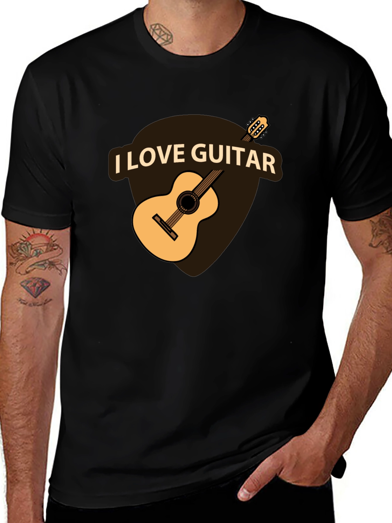 I Love Guitar Black T-Shirt - Musician Apparel