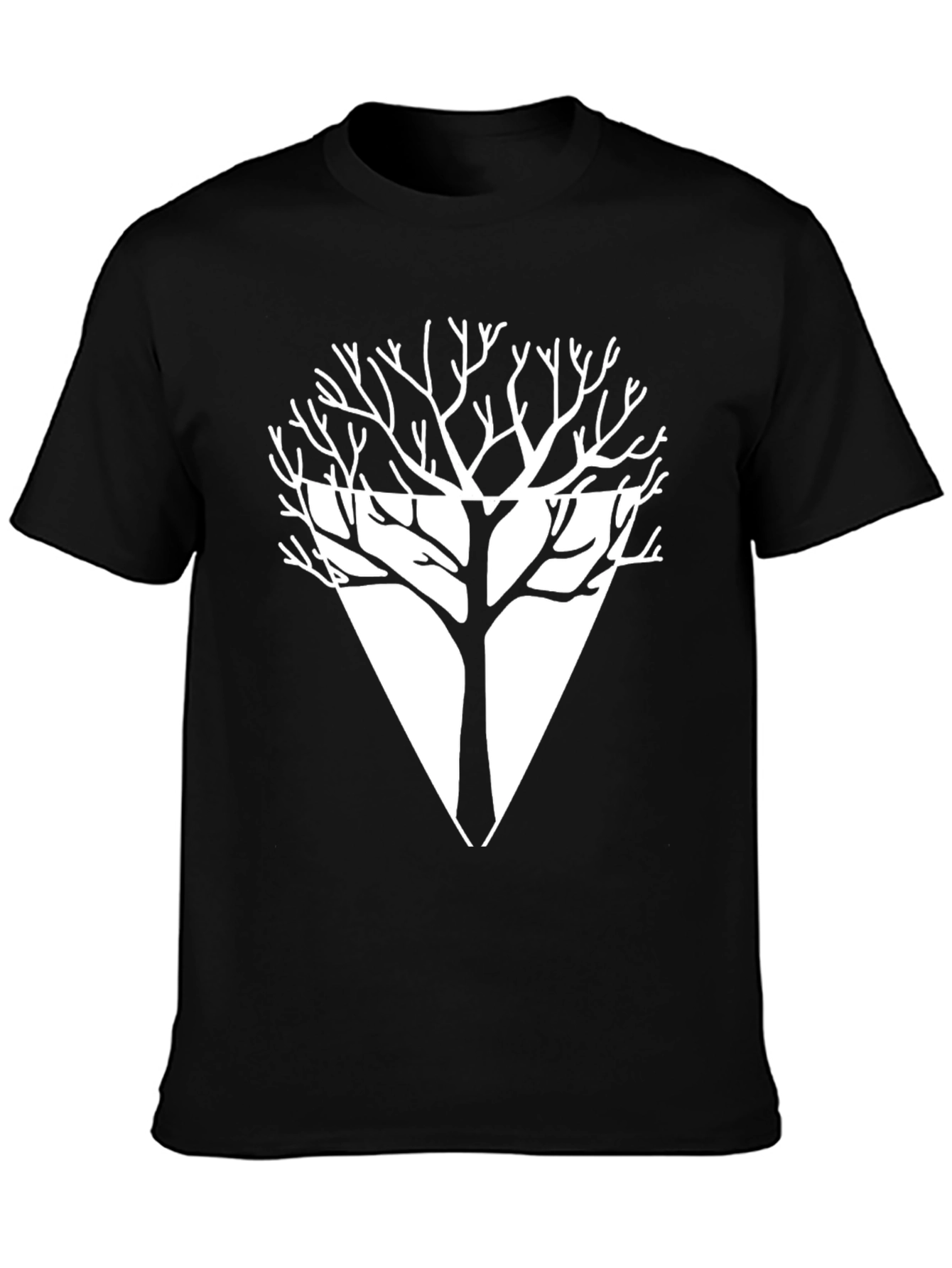 Geometric Tree Graphic Tee - Modern Black T-Shirt
