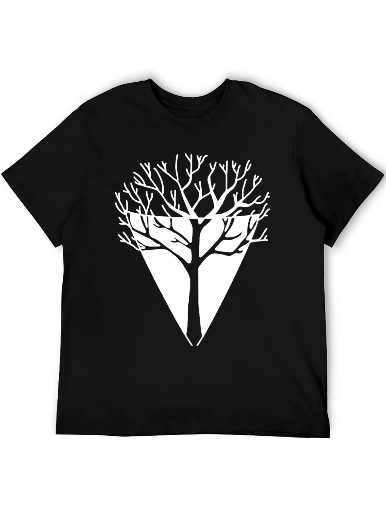 Geometric Tree Graphic Tee - Modern Black T-Shirt