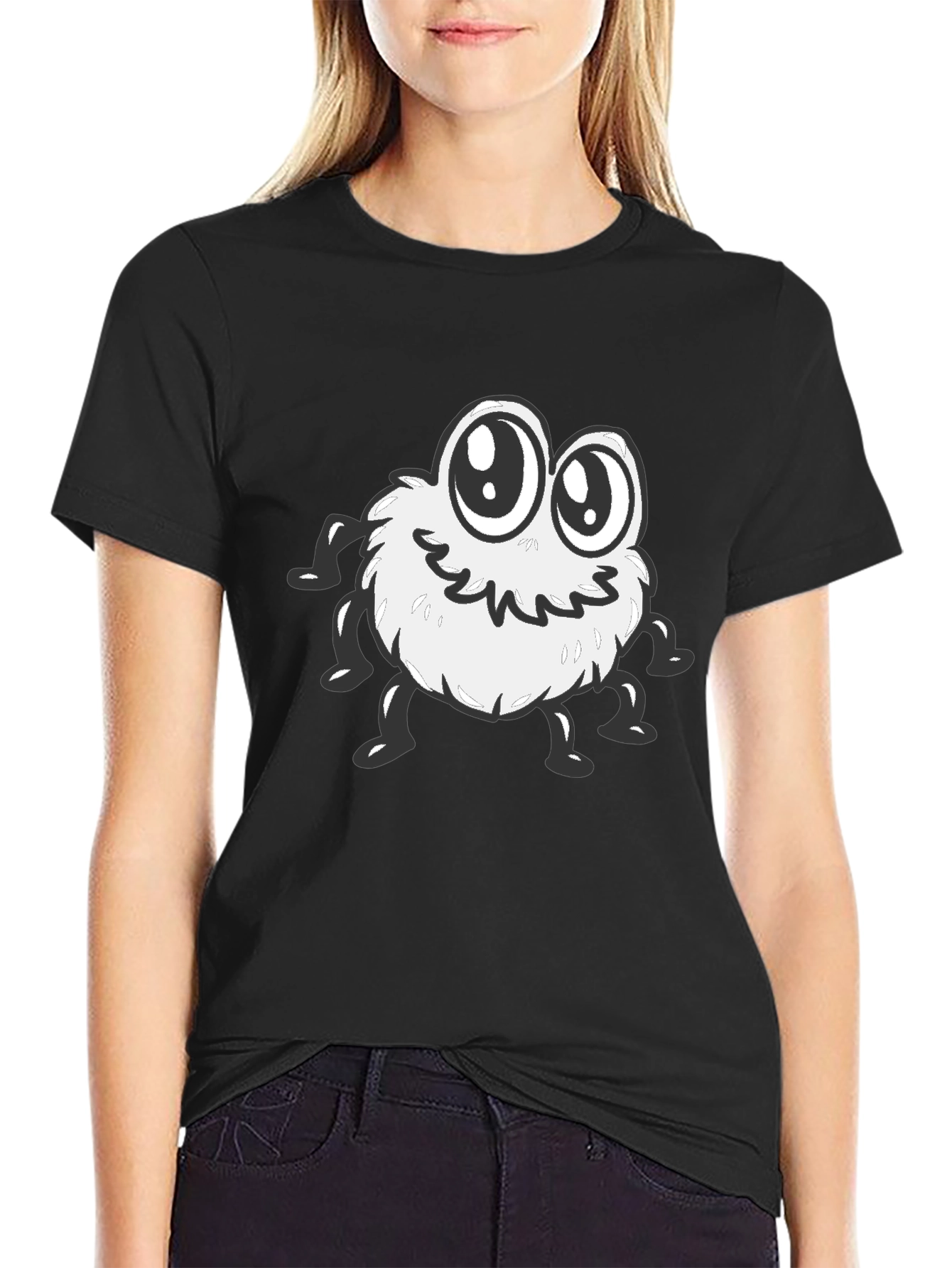 Cute Monster Graphic Tee - Black Cotton Blend Shirt