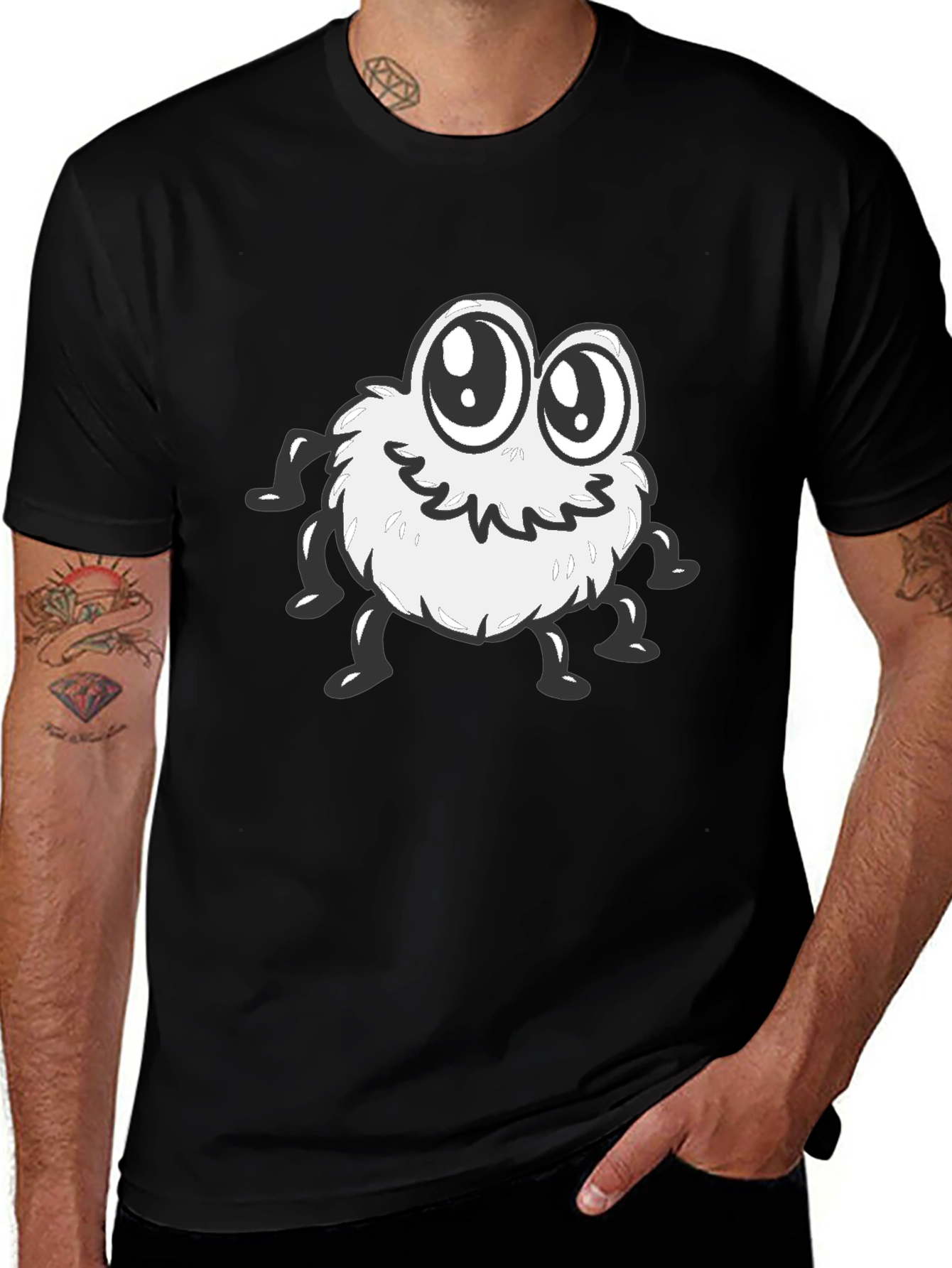 Cute Monster Graphic Tee - Black Cotton Blend Shirt
