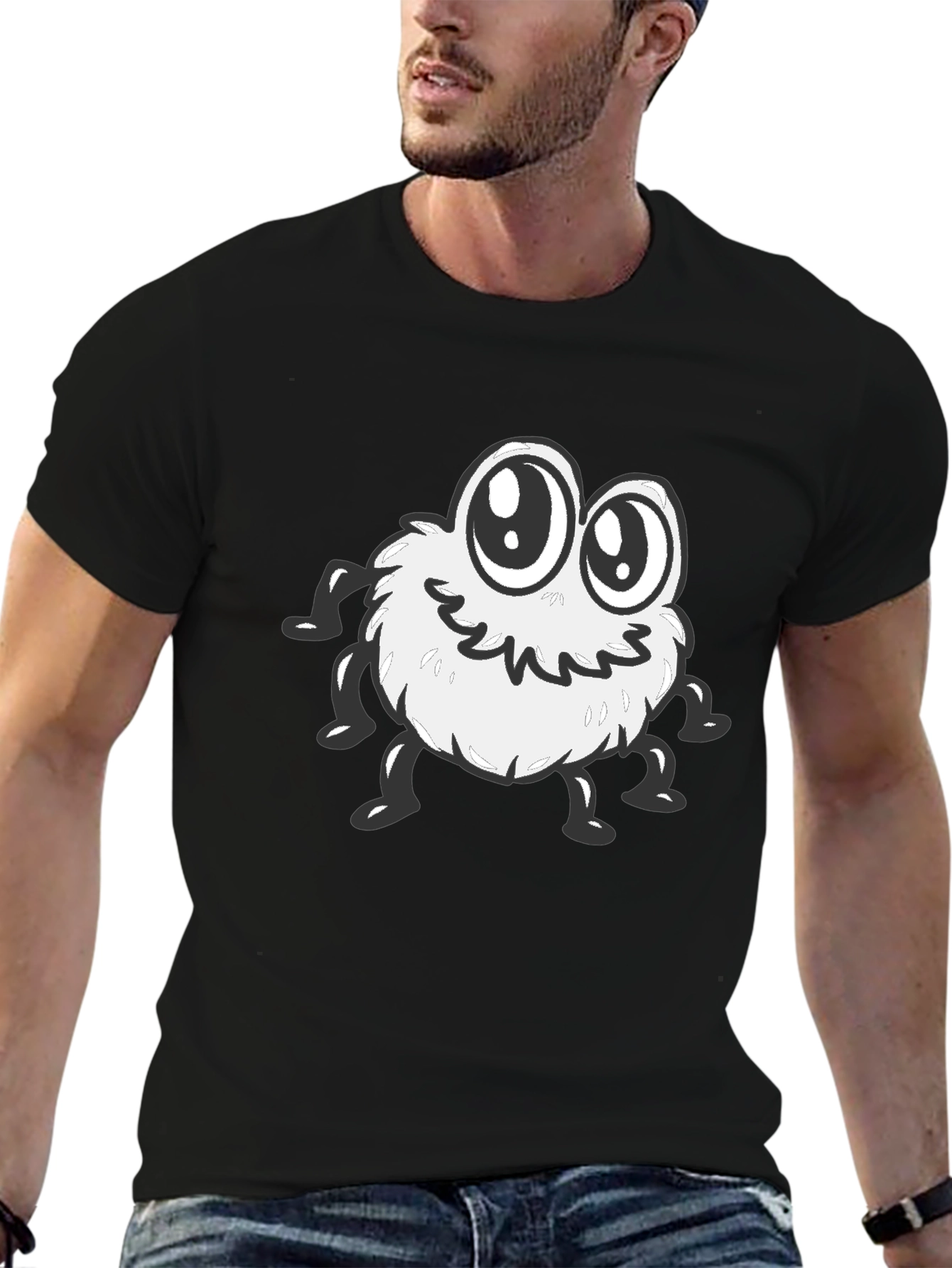 Cute Monster Graphic Tee - Black Cotton Blend Shirt
