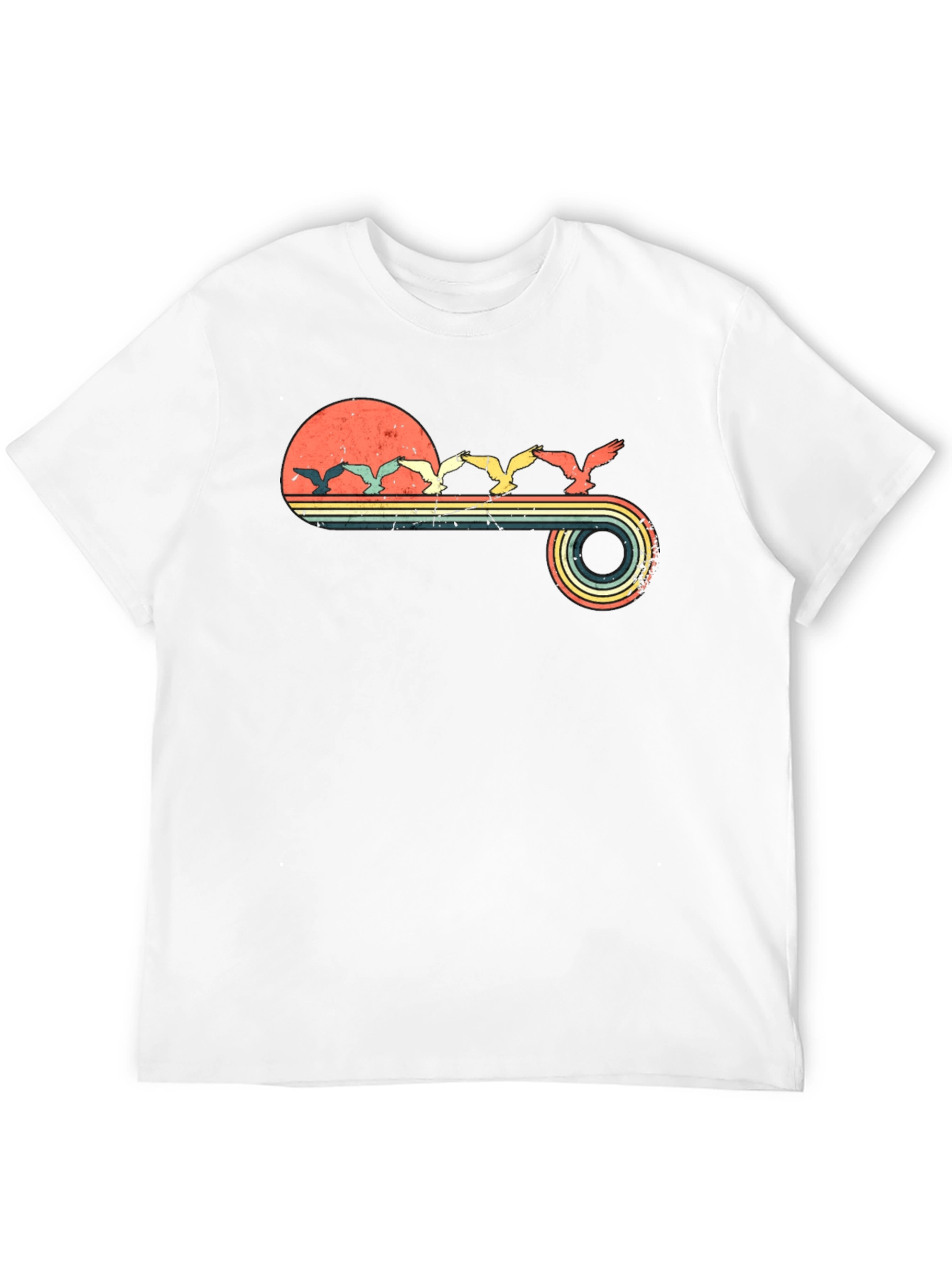 Retro Sunset Birds Graphic Tee - Black