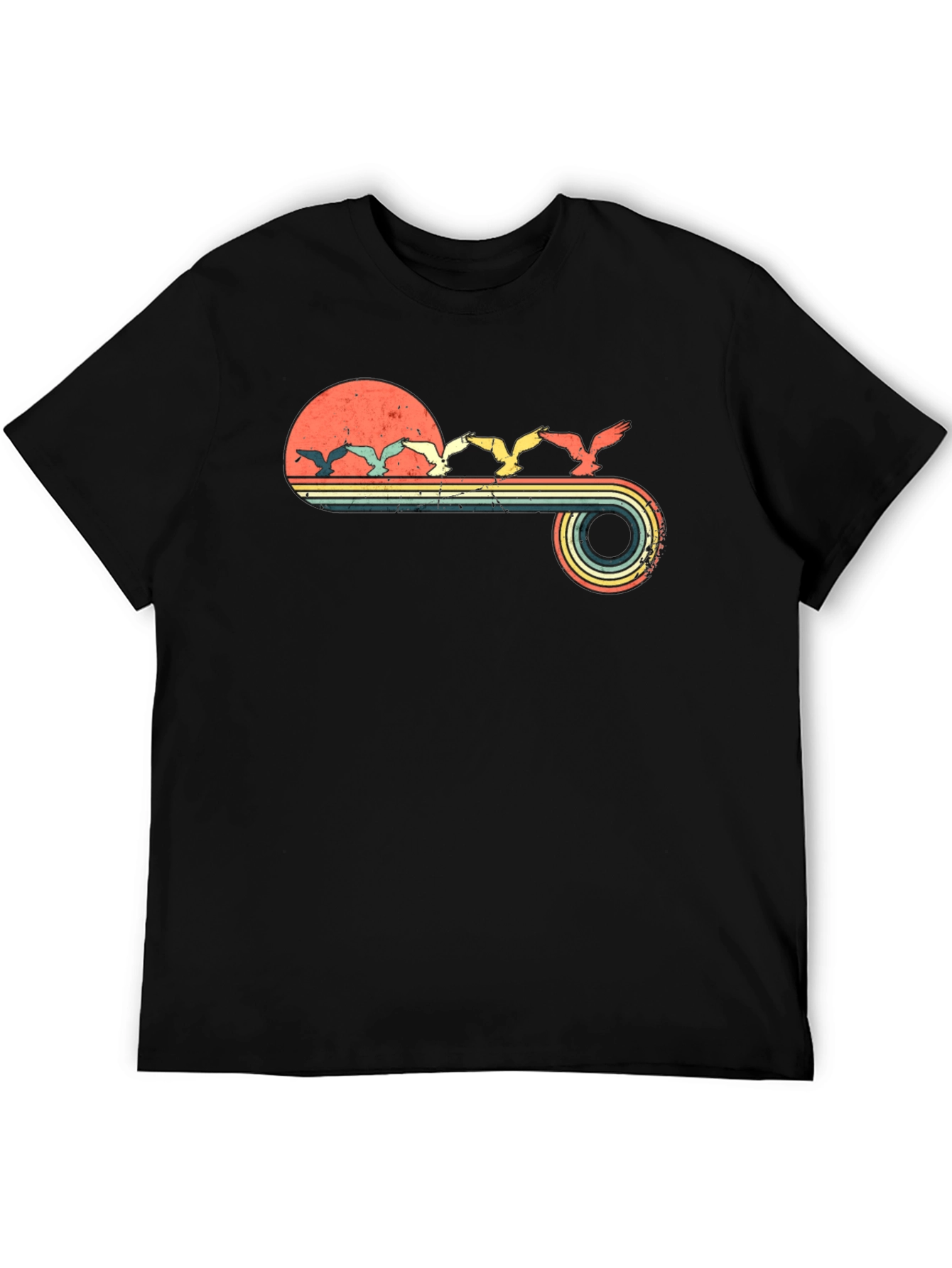 Retro Sunset Birds Graphic Tee - Black