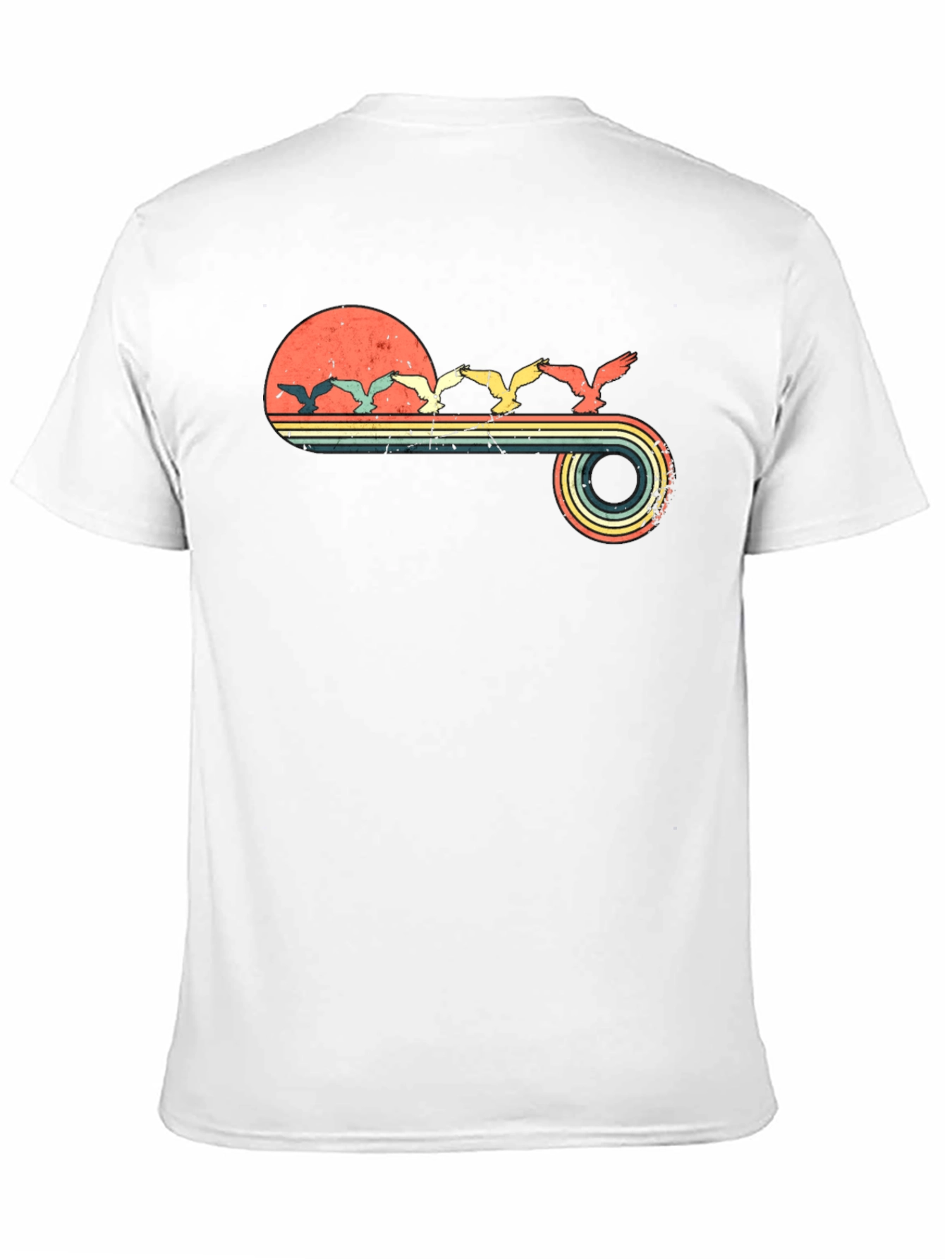 Retro Sunset Birds Graphic Tee - Black