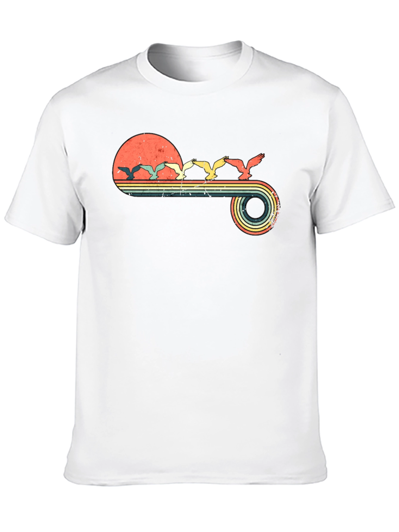 Retro Sunset Birds Graphic Tee - Black