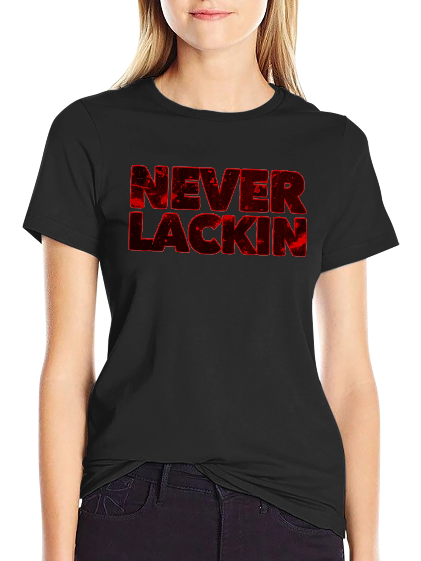 Never Lackin Graphic Print Black T-Shirt