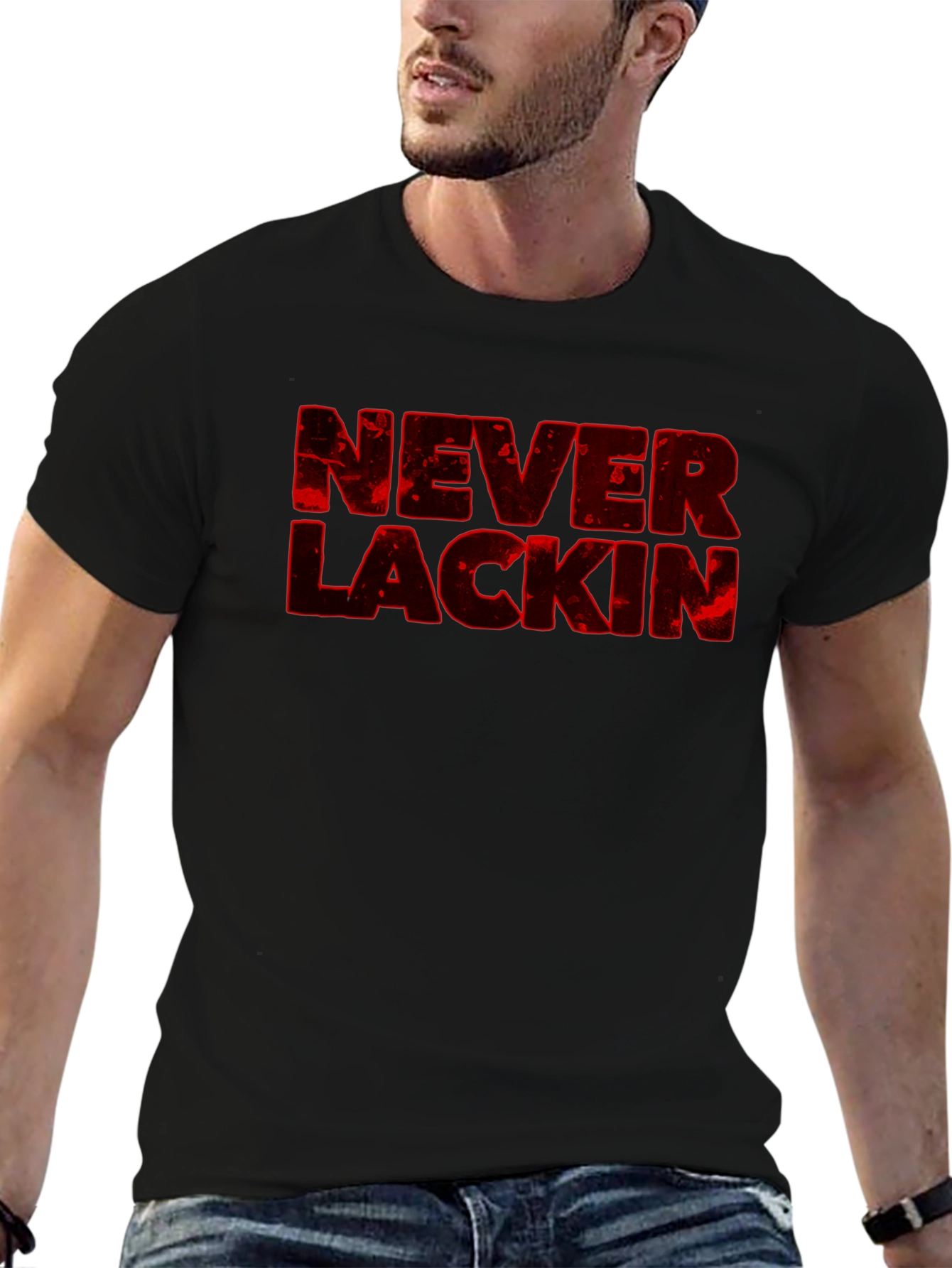 Never Lackin Graphic Print Black T-Shirt