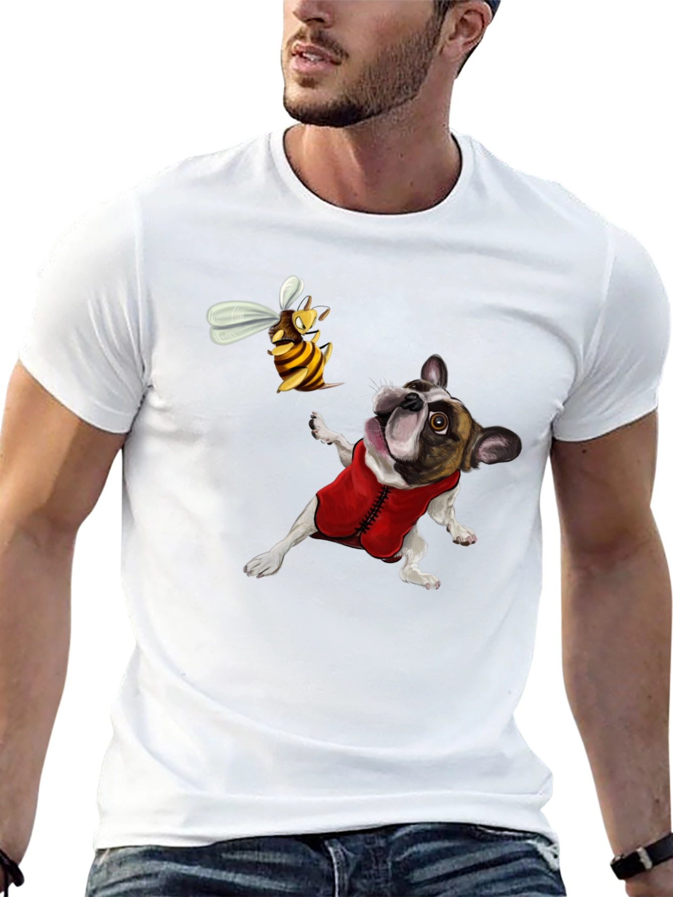 Dog & Bee Graphic Tee - Novelty T-Shirt