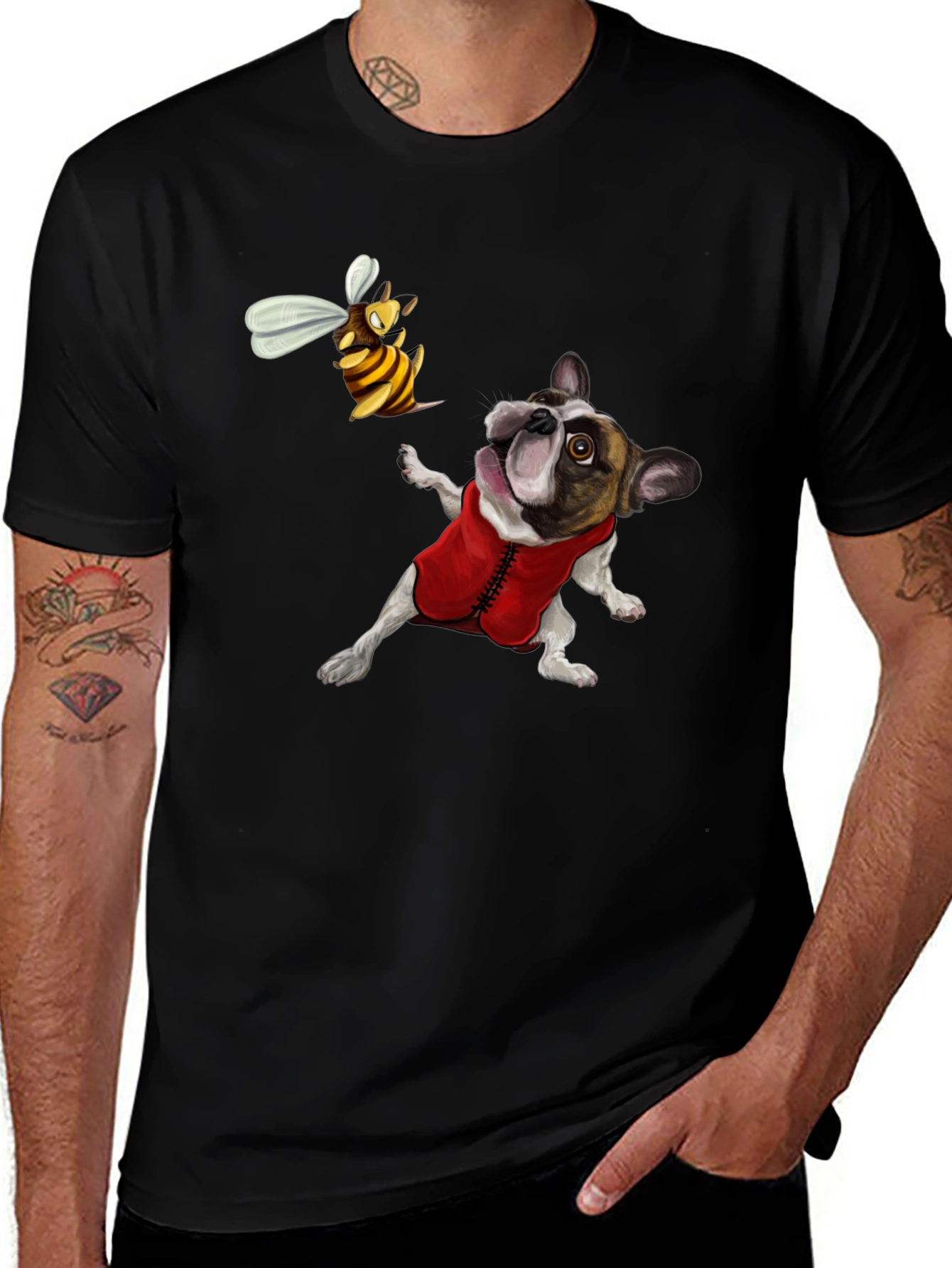 Dog & Bee Graphic Tee - Novelty T-Shirt