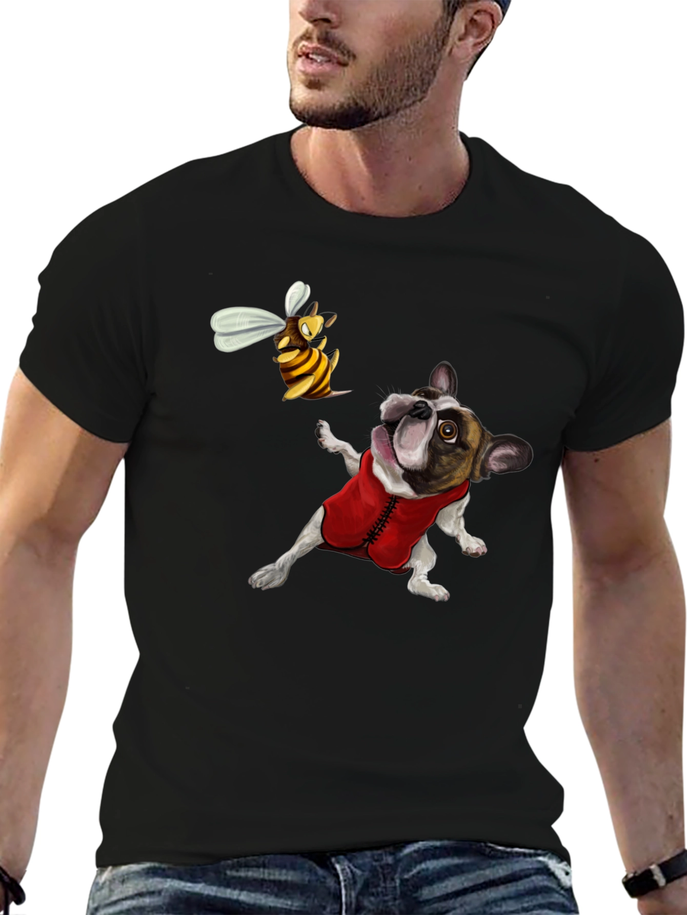 Dog & Bee Graphic Tee - Novelty T-Shirt
