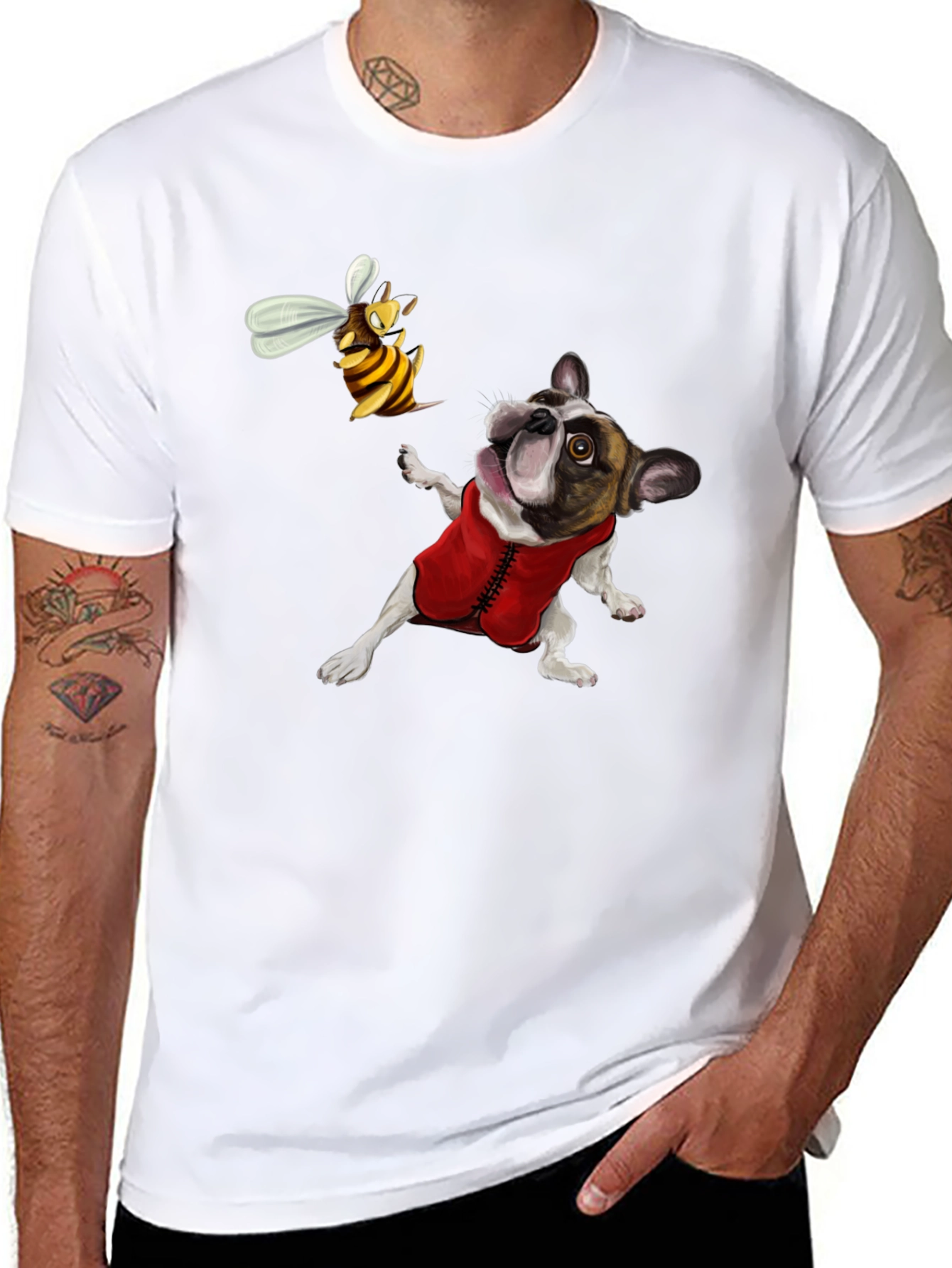 Dog & Bee Graphic Tee - Novelty T-Shirt