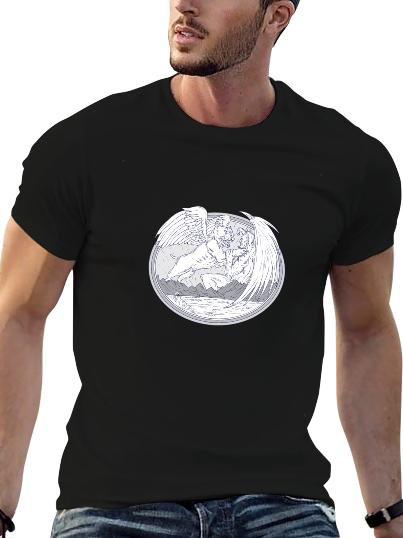 Unique Graphic T-Shirt - Mythical Winged Design