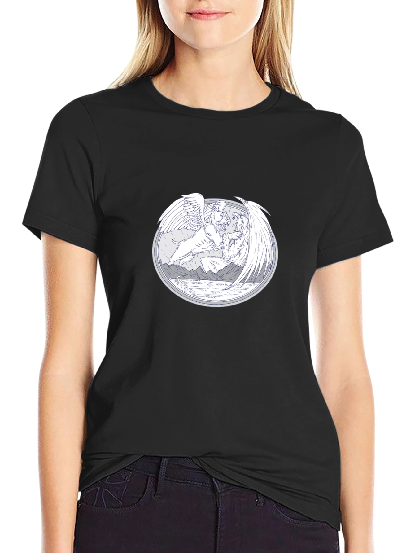 Unique Graphic T-Shirt - Mythical Winged Design