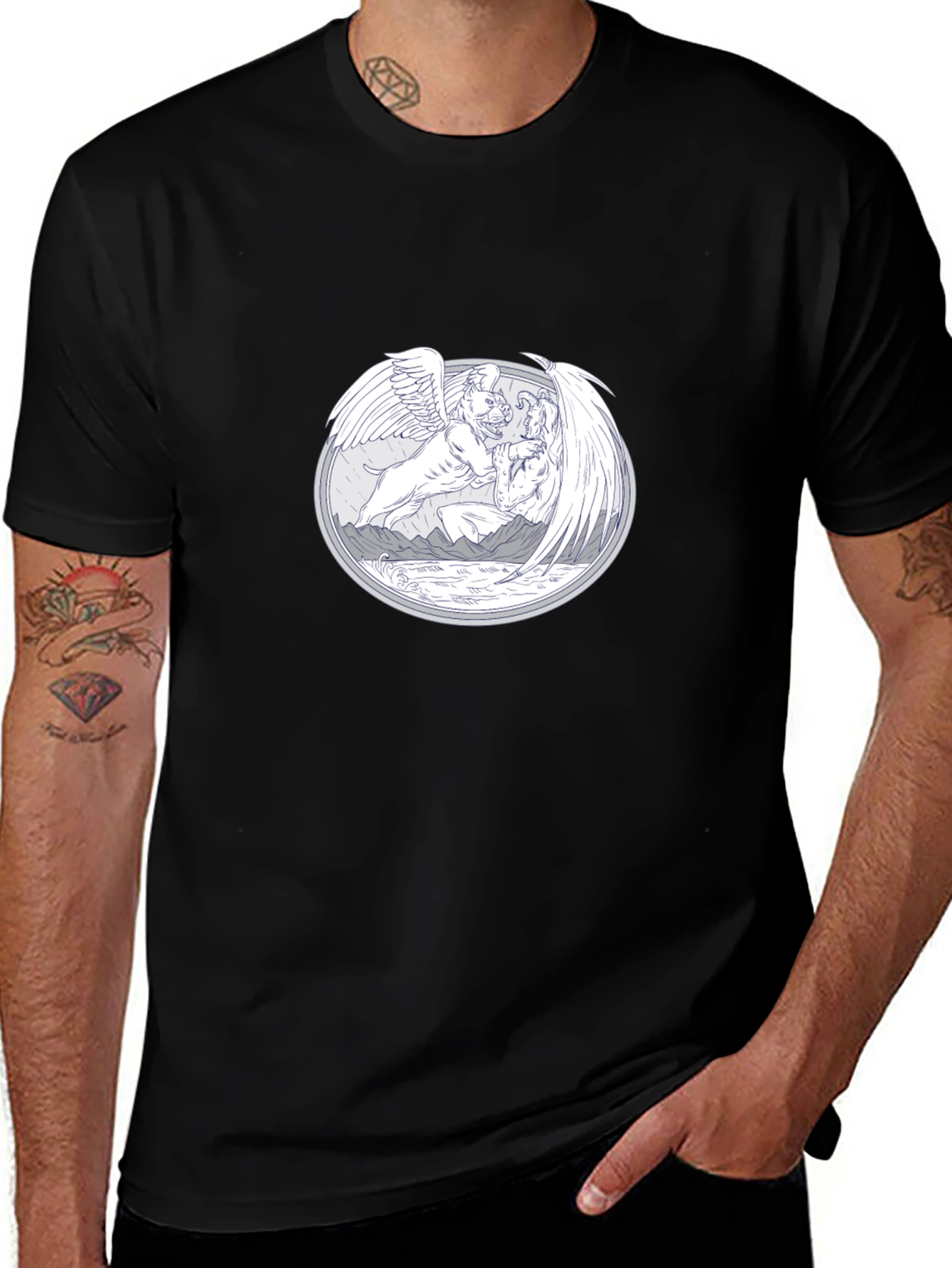 Unique Graphic T-Shirt - Mythical Winged Design