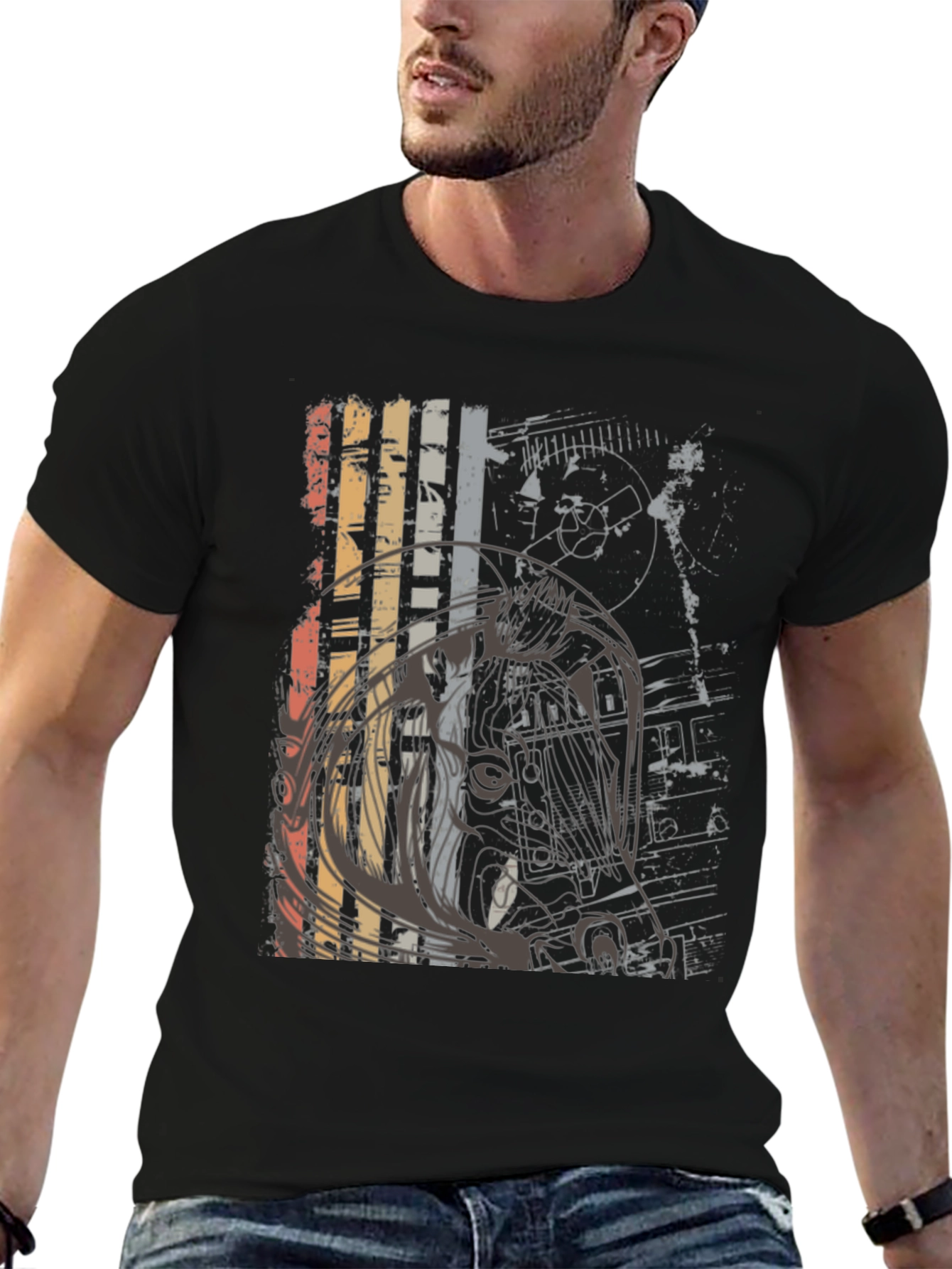 Retro Graphic Print Crew Neck T-Shirt