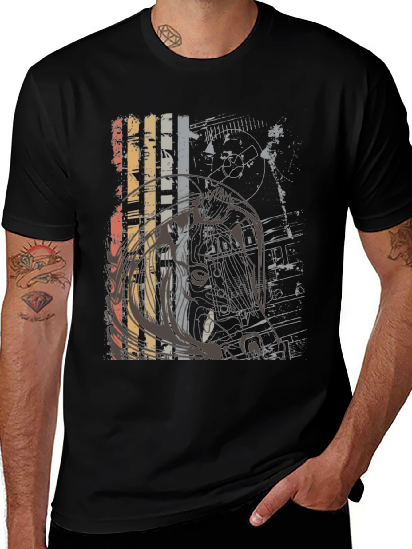 Retro Graphic Print Crew Neck T-Shirt