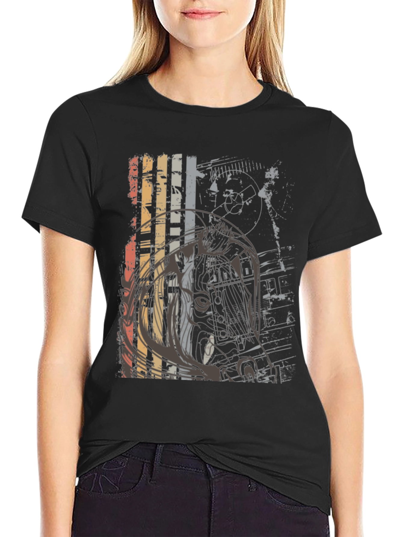 Retro Graphic Print Crew Neck T-Shirt