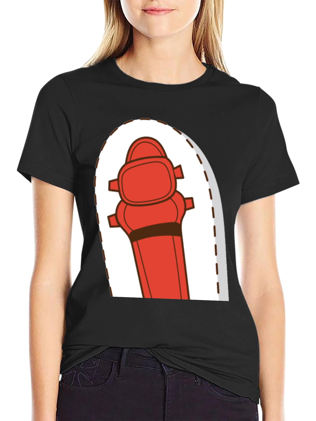 Cartoon Fire Hydrant Graphic Tee - Black