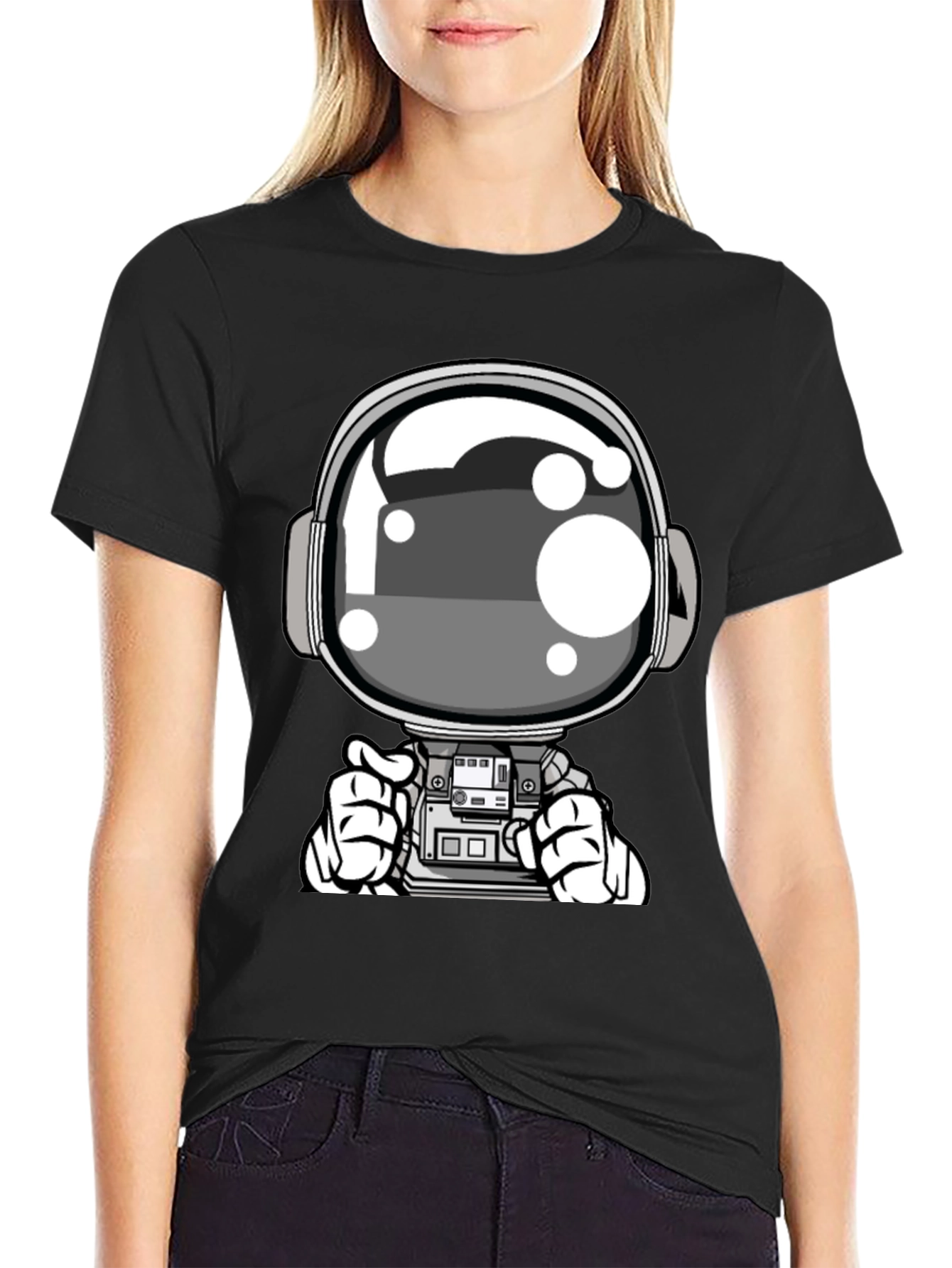 Cool Astronaut Graphic Tee - Black Casual T-Shirt