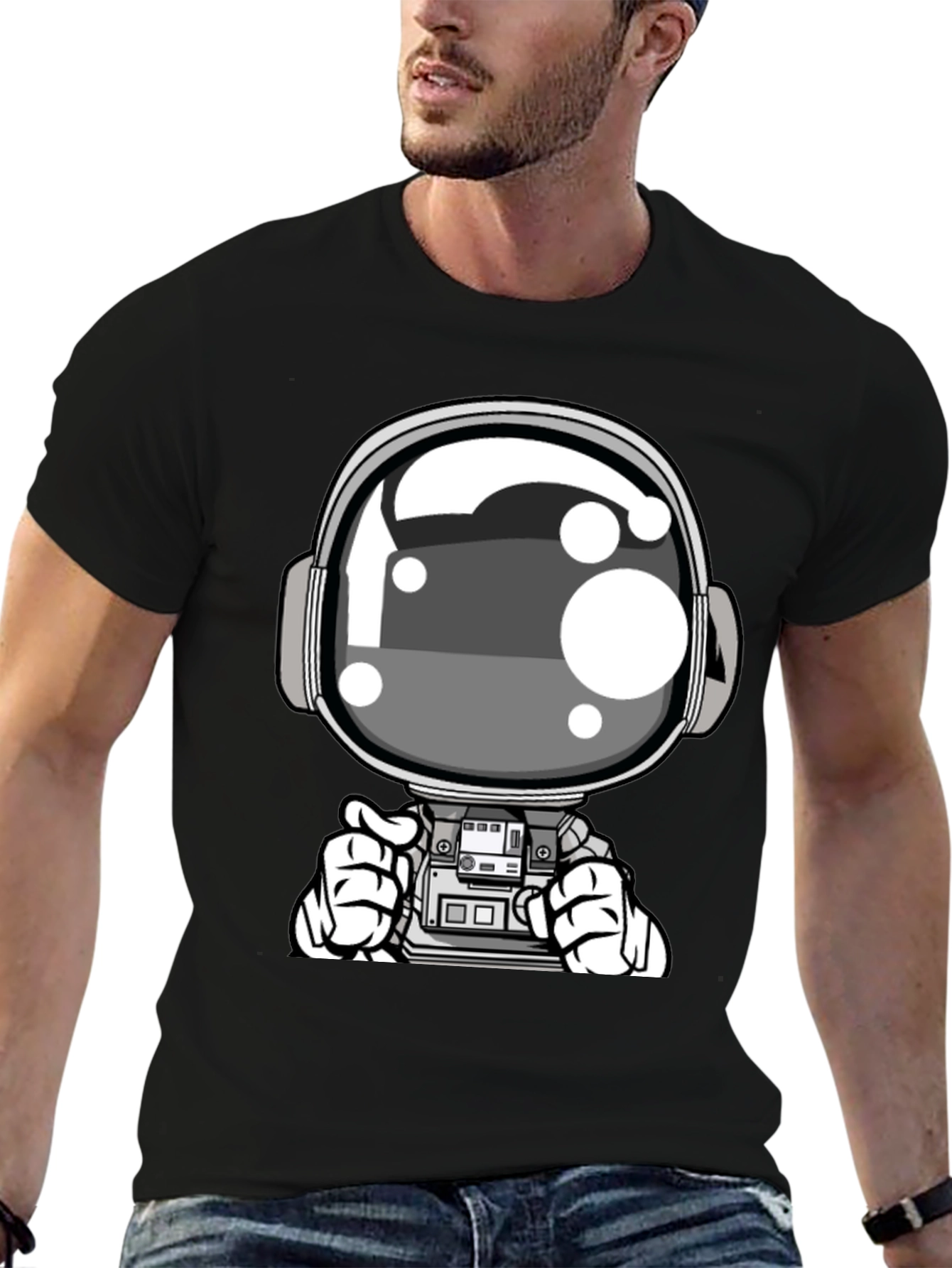 Cool Astronaut Graphic Tee - Black Casual T-Shirt