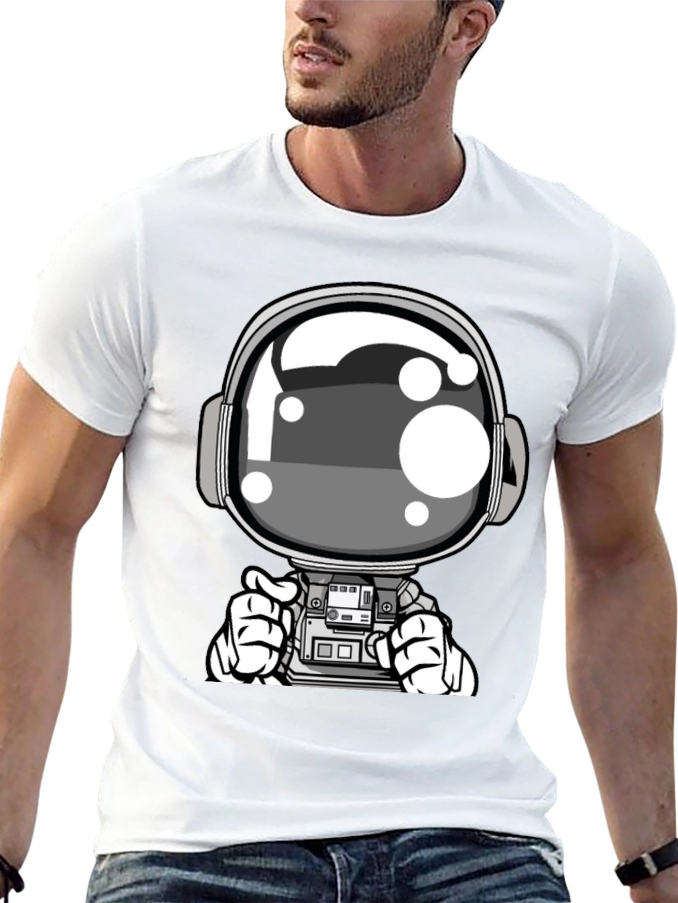 Cool Astronaut Graphic Tee - Black Casual T-Shirt