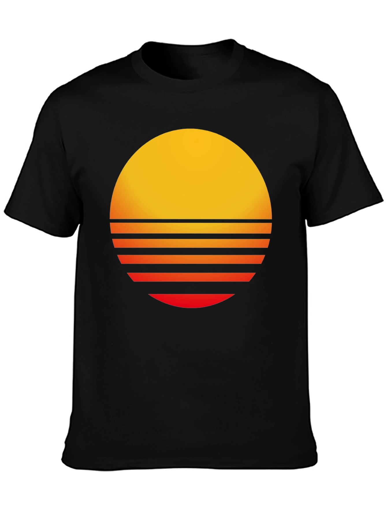 Retro Sunset Graphic Tee - Black Casual T-Shirt