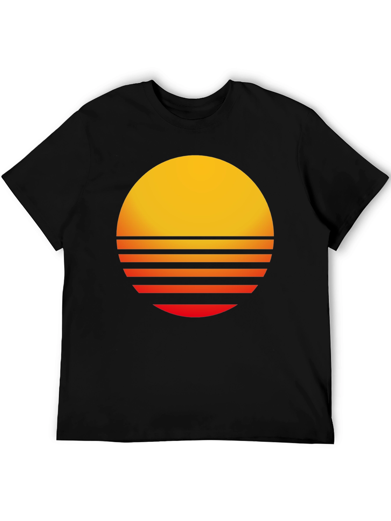 Retro Sunset Graphic Tee - Black Casual T-Shirt
